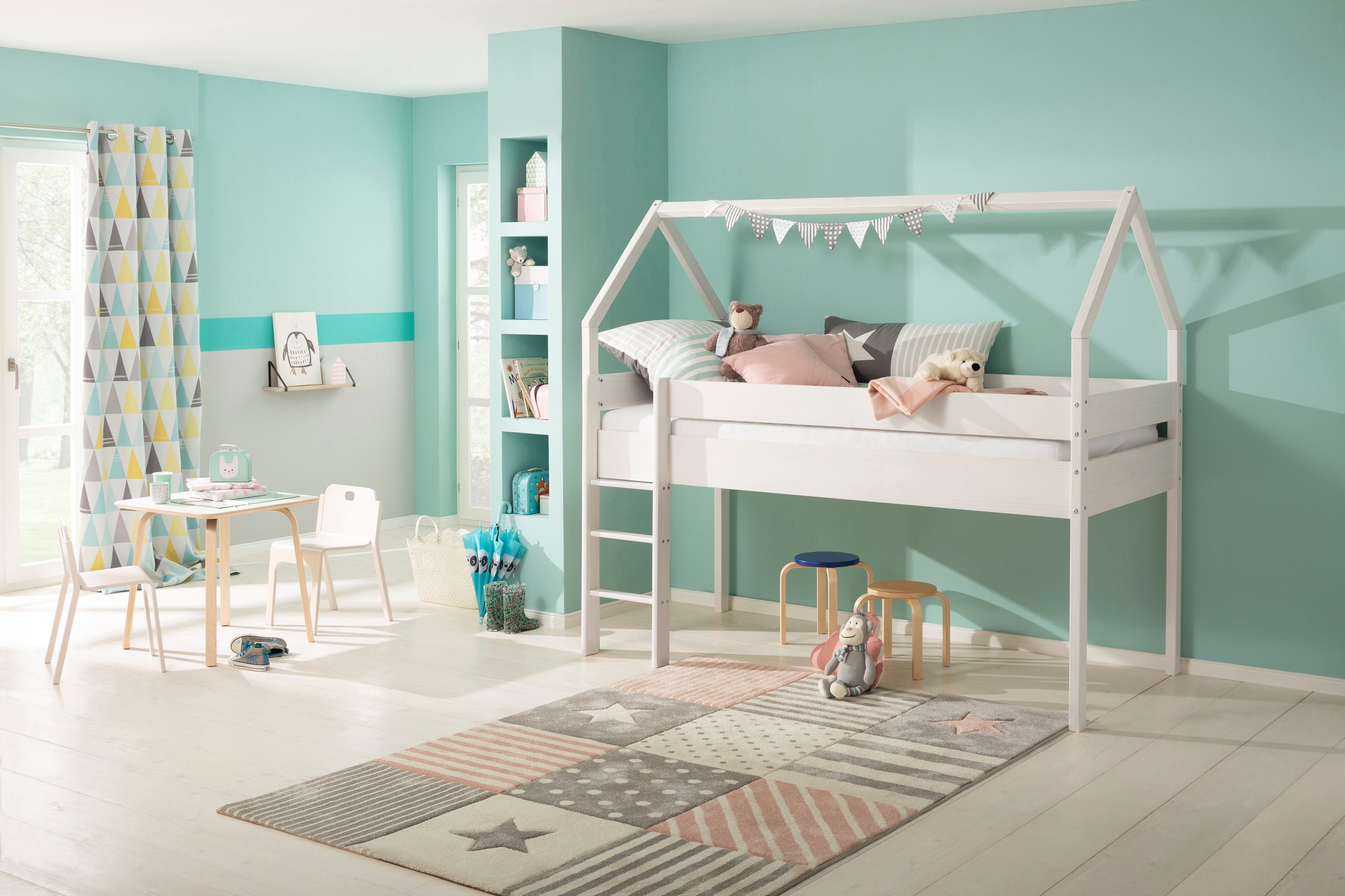 Lüttenhütt Kinderledikant Alpi van grenenhout, in een huis-look, ligoppervlak 90x200 cm