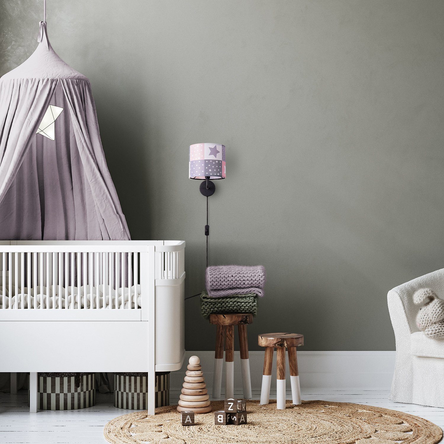 Paco Home Wandlamp Cosmo 345 Kinderlamp wandlamp schakel Ø…18cm sterren stippen kabellengte 3m E14