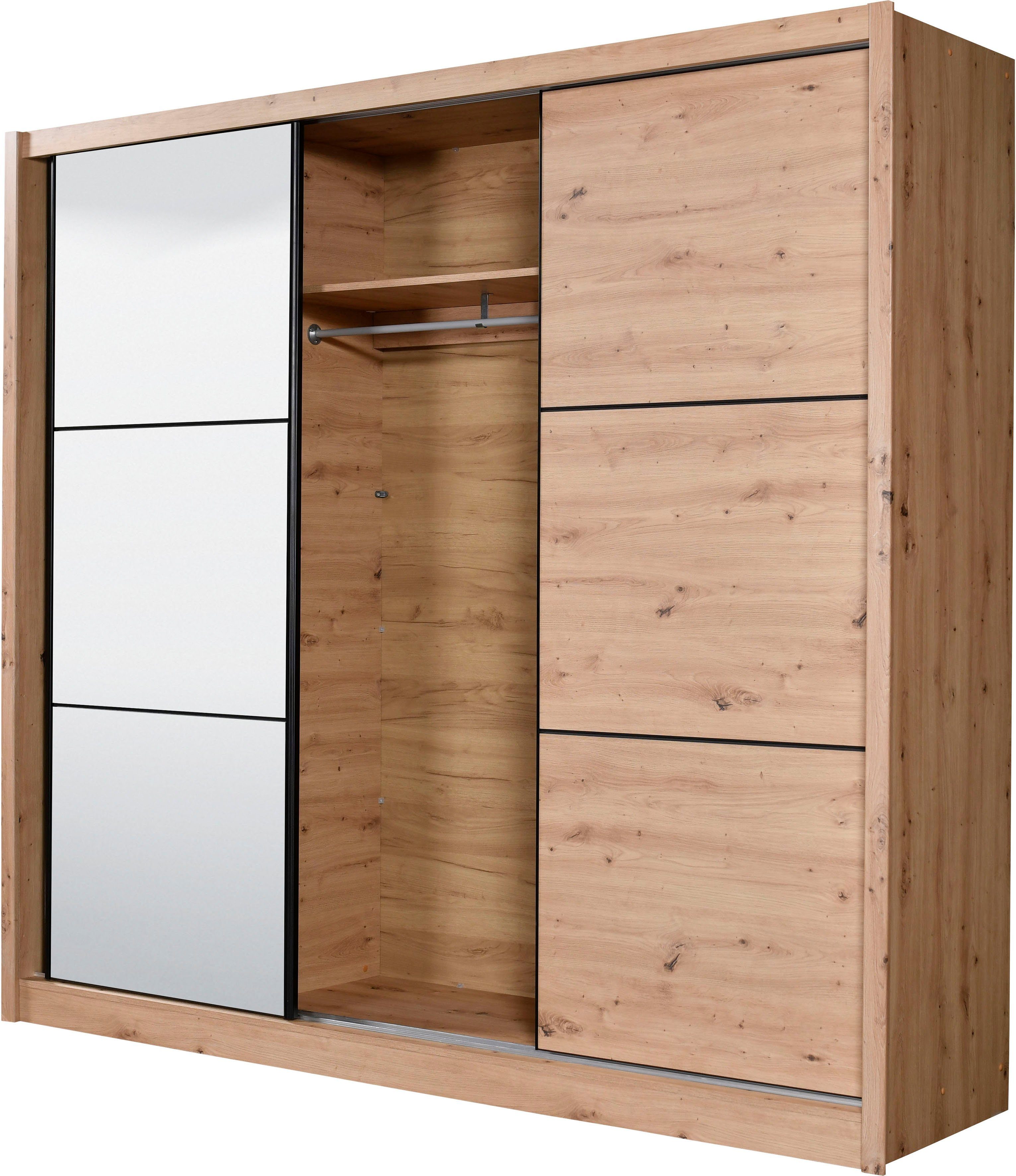 INOSIGN Zweefdeurkast Navara kledingkast met spiegel linnenkast garderobe met royale binnenuitrusting, fsc®-gecertificeerd, in 3 breedtes