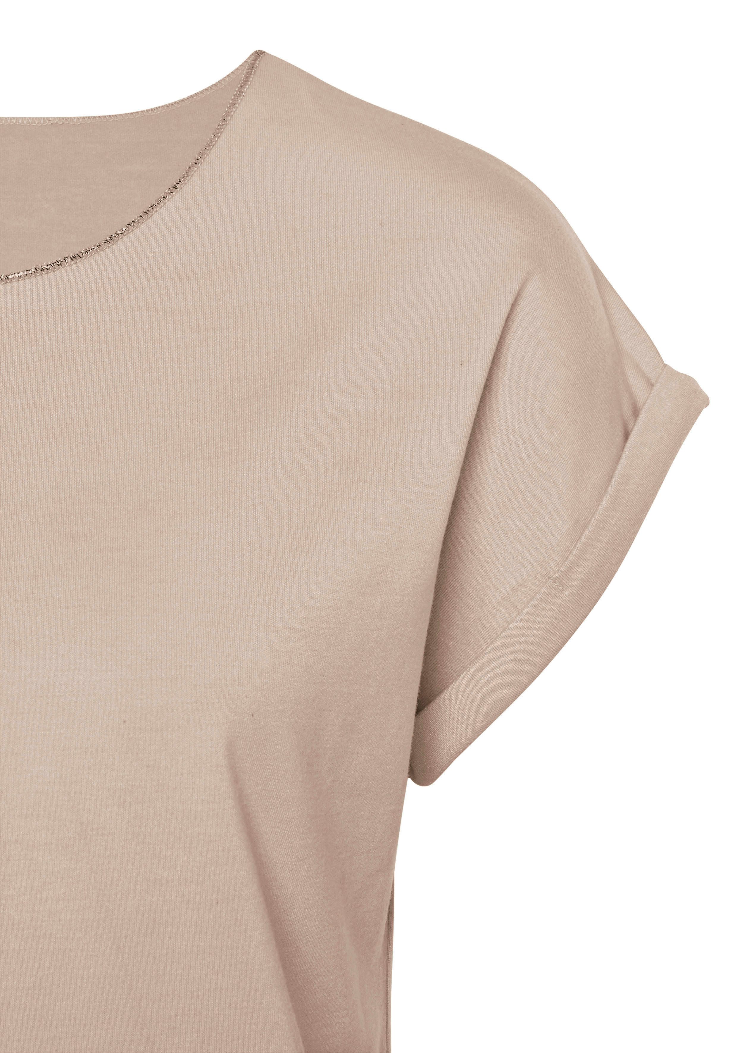Lascana Shirt met ronde hals Met elegante glinsterafwerkingen in een gemakkelijk te onderhouden kwaliteit (1-delig)