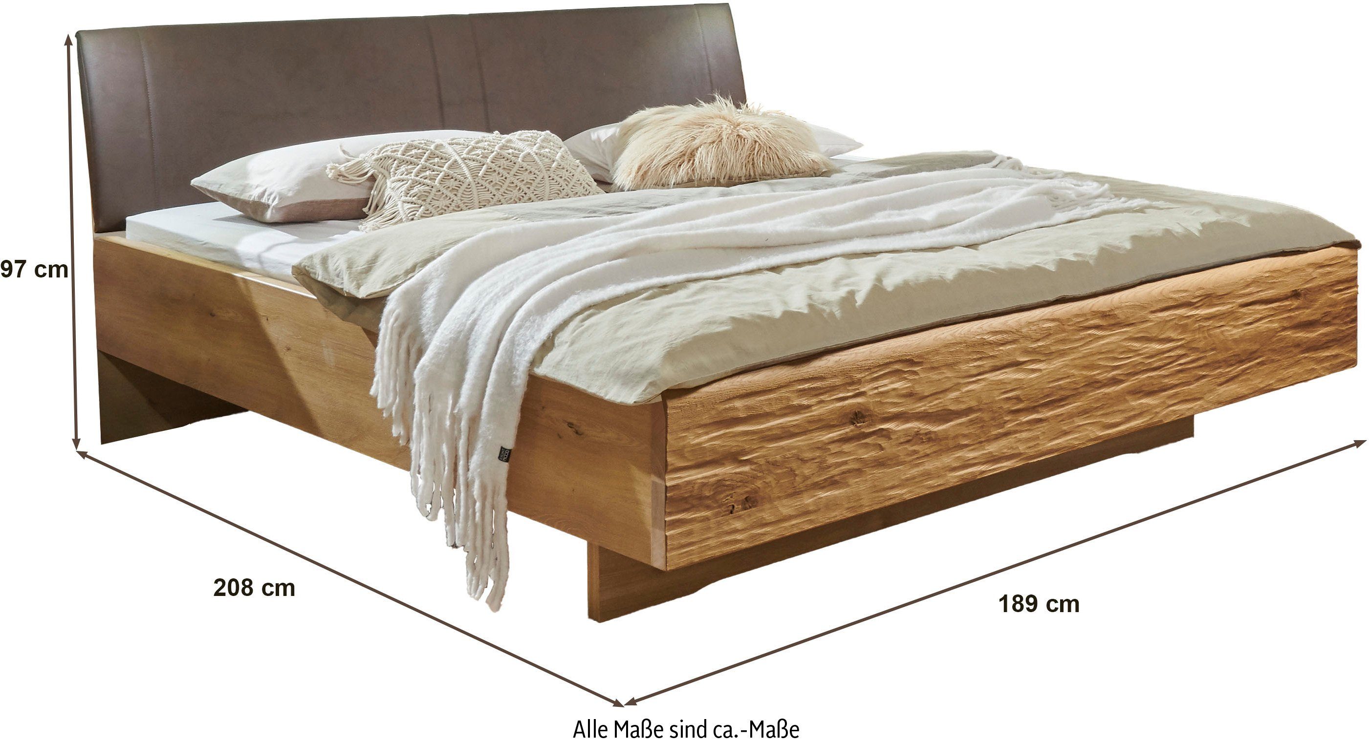 WIEMANN Futonbed Cordoba Garneringen in rifhout bekleed hoofdbord in imitatieleer mokka