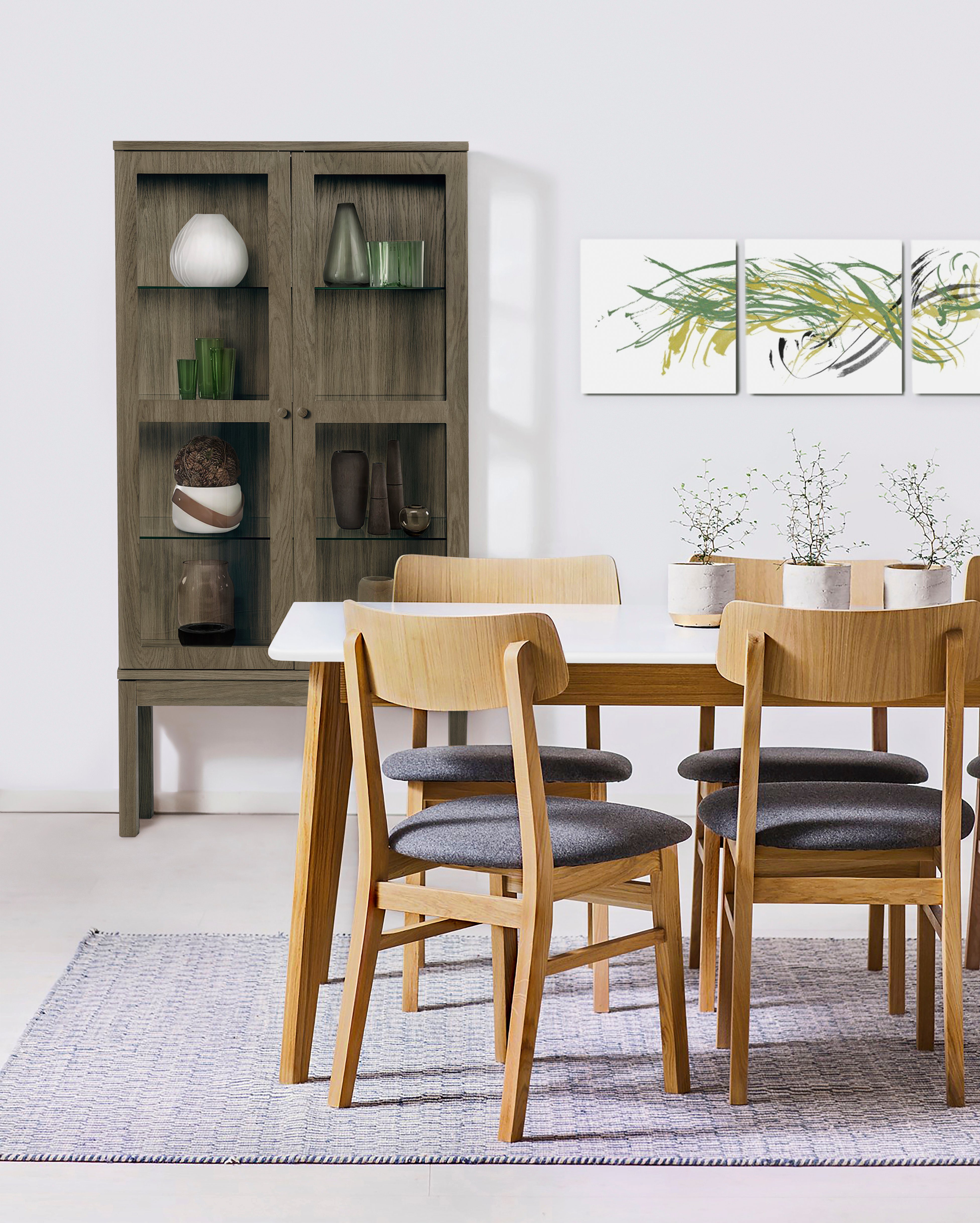 andas Vitrinekast Houtfineer van eiken, grepen en poten van massief eiken