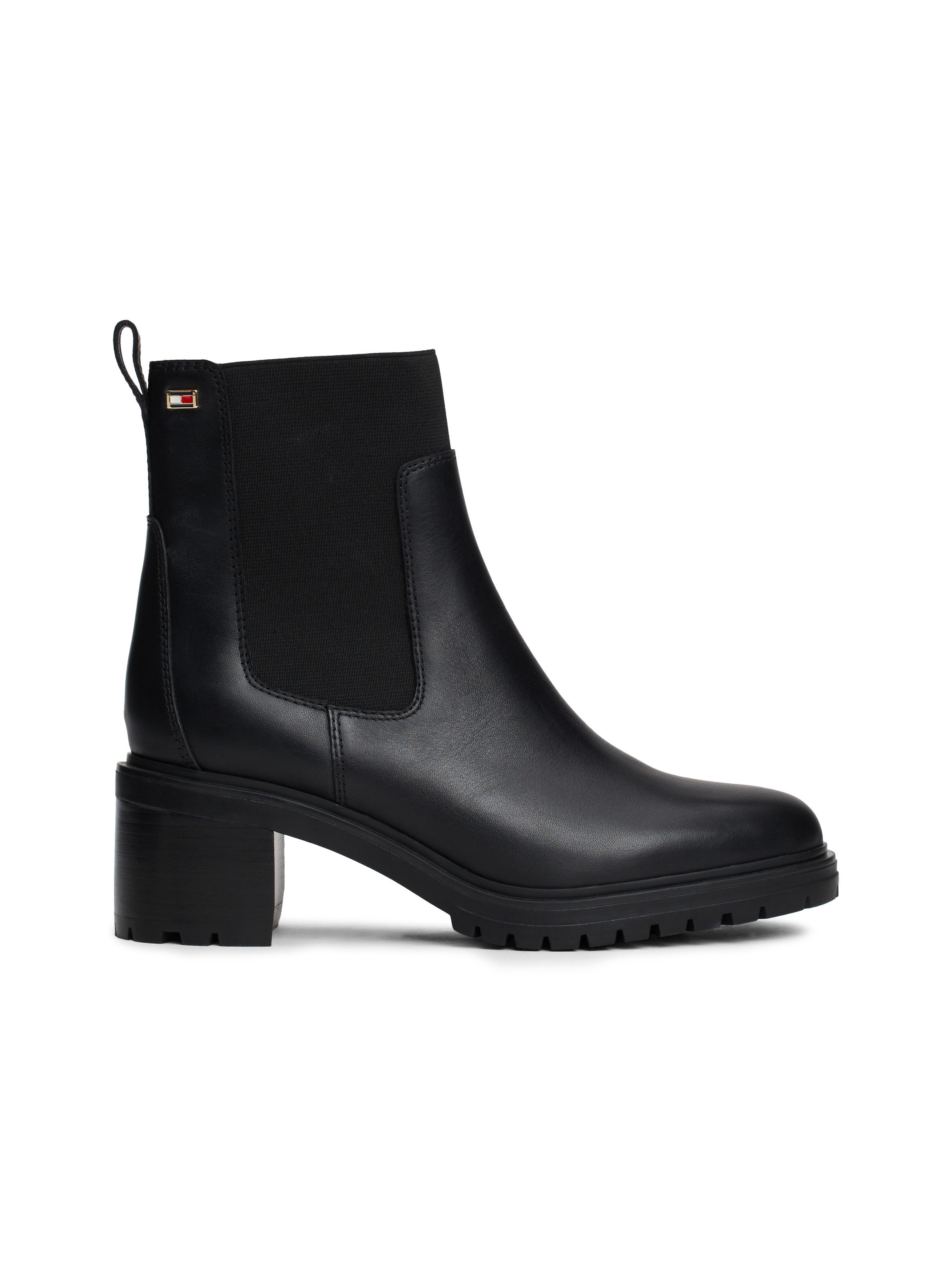Tommy Hilfiger Chelsea-boots FLAG MID HEEL LEATHER CHELSEA hakken, enkellaars, instaplaarzen met zijlogo-vlag
