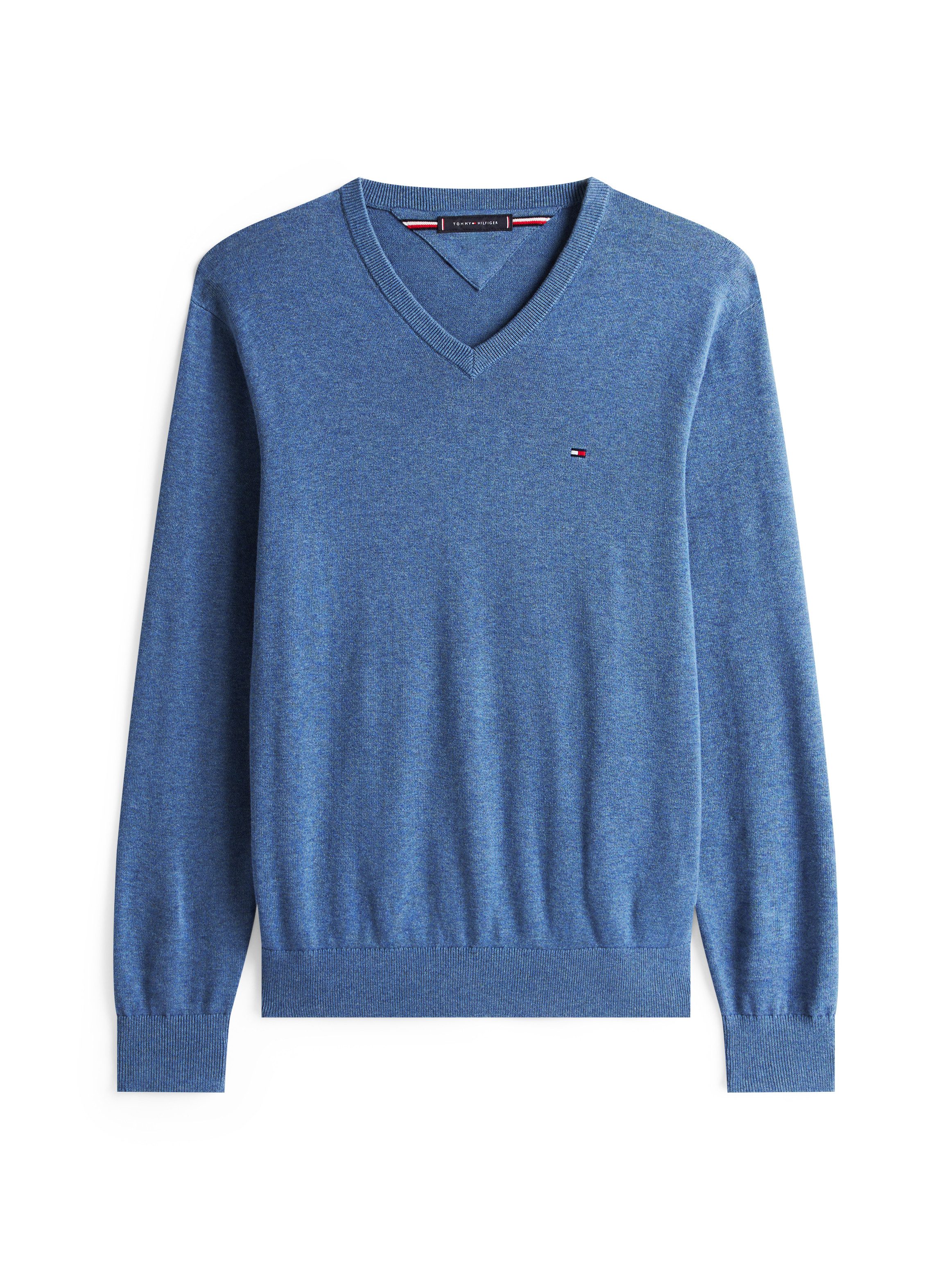 Tommy Hilfiger Gebreide trui ESSENTIAL COTTON V NECK met V-hals en borduursel
