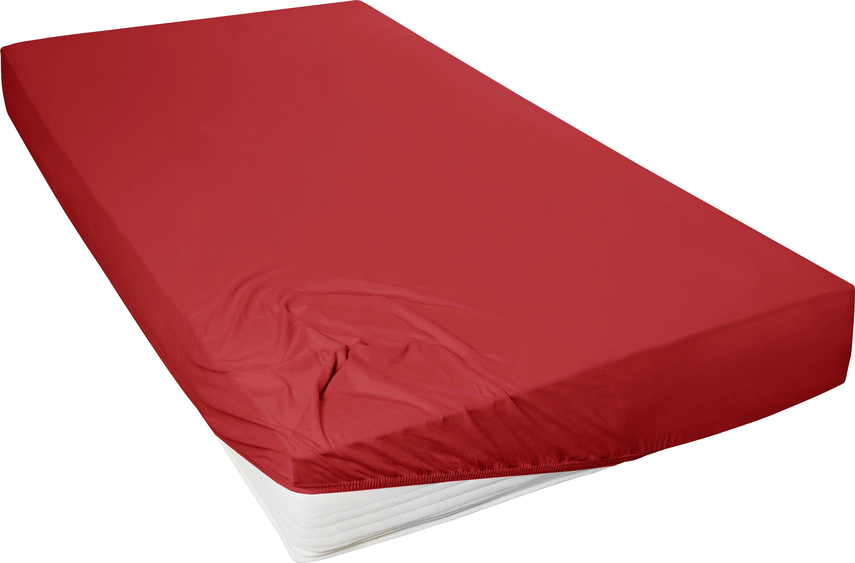 Primera Hoeslaken Mako-fijnjersey hoeslaken Geschikt voor standaardmatrassen tot 22 cm, 100% katoen (1 stuk) hoeslakens maat 140-160 cm x 200 cm rood