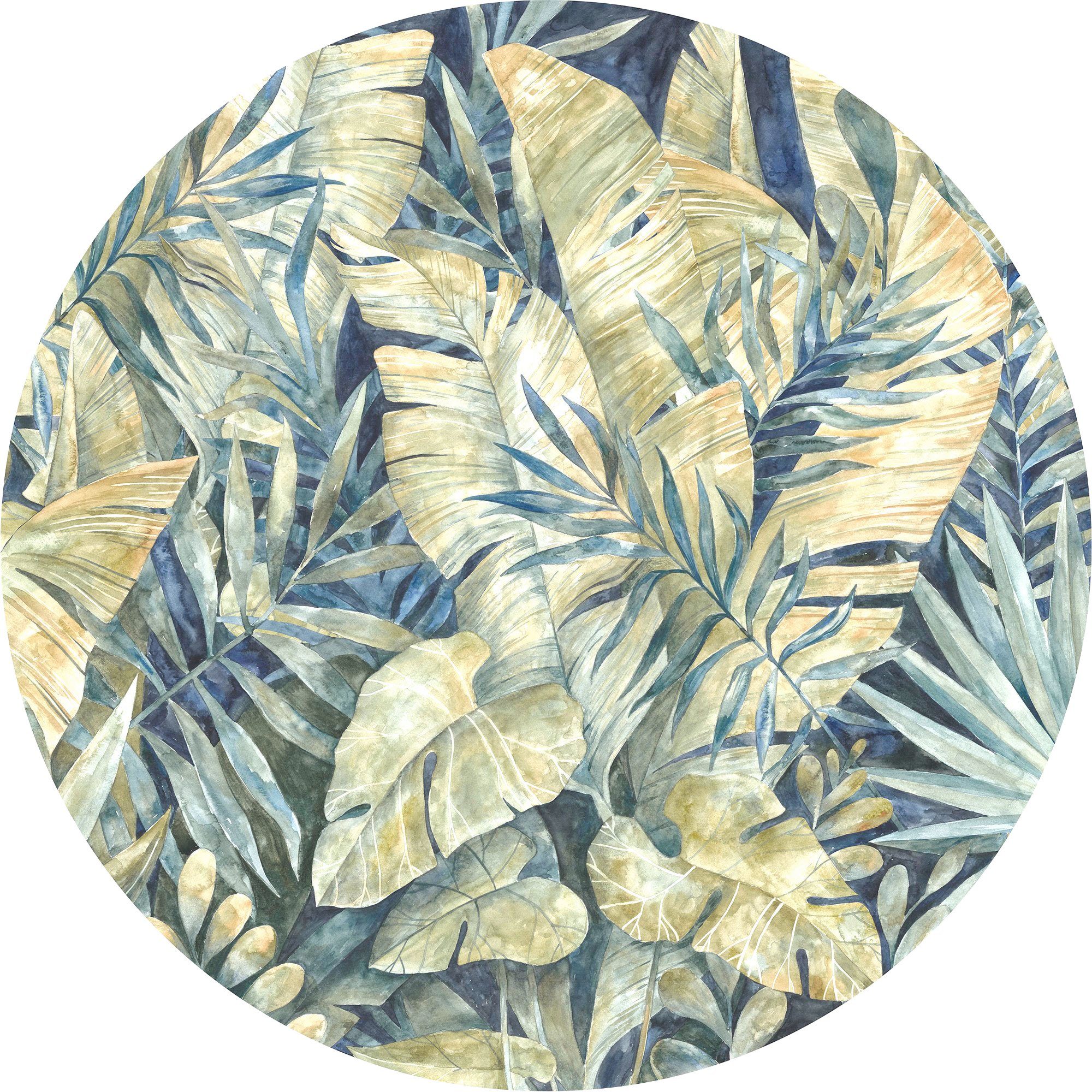 komar fotobehang feuilles tropicales 125 x 125 cm (breedte x hoogte), rond en zelfklevend (1 stuk) multicolor