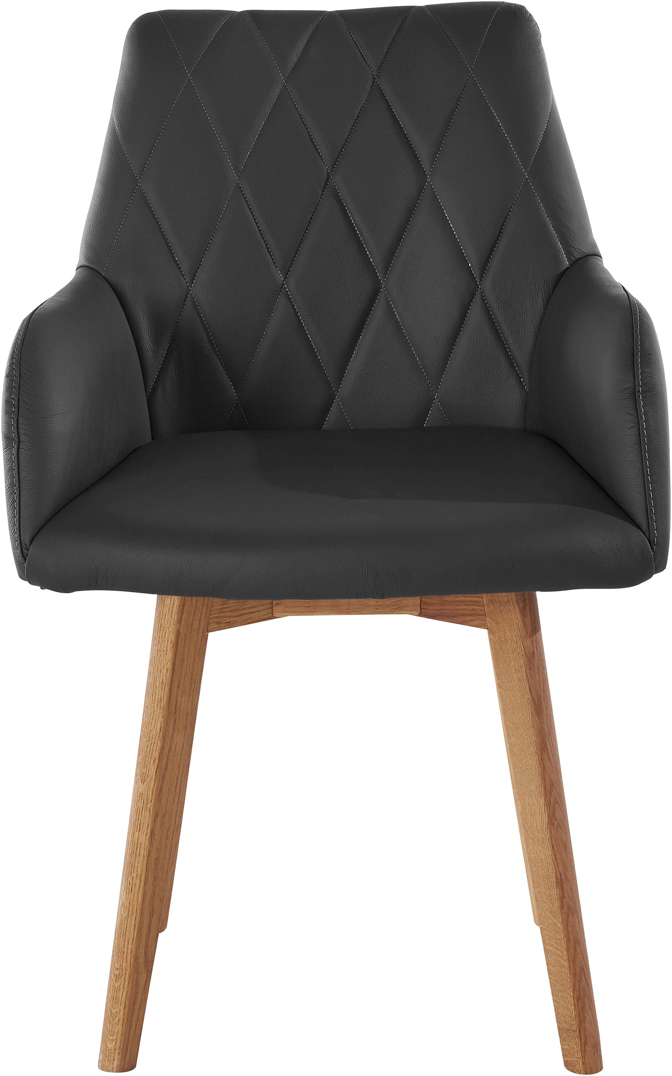 Home affaire Eetkamerstoel Brest Fauteuil in leer of microvezel, geolied massief eiken frame (2 stuks)