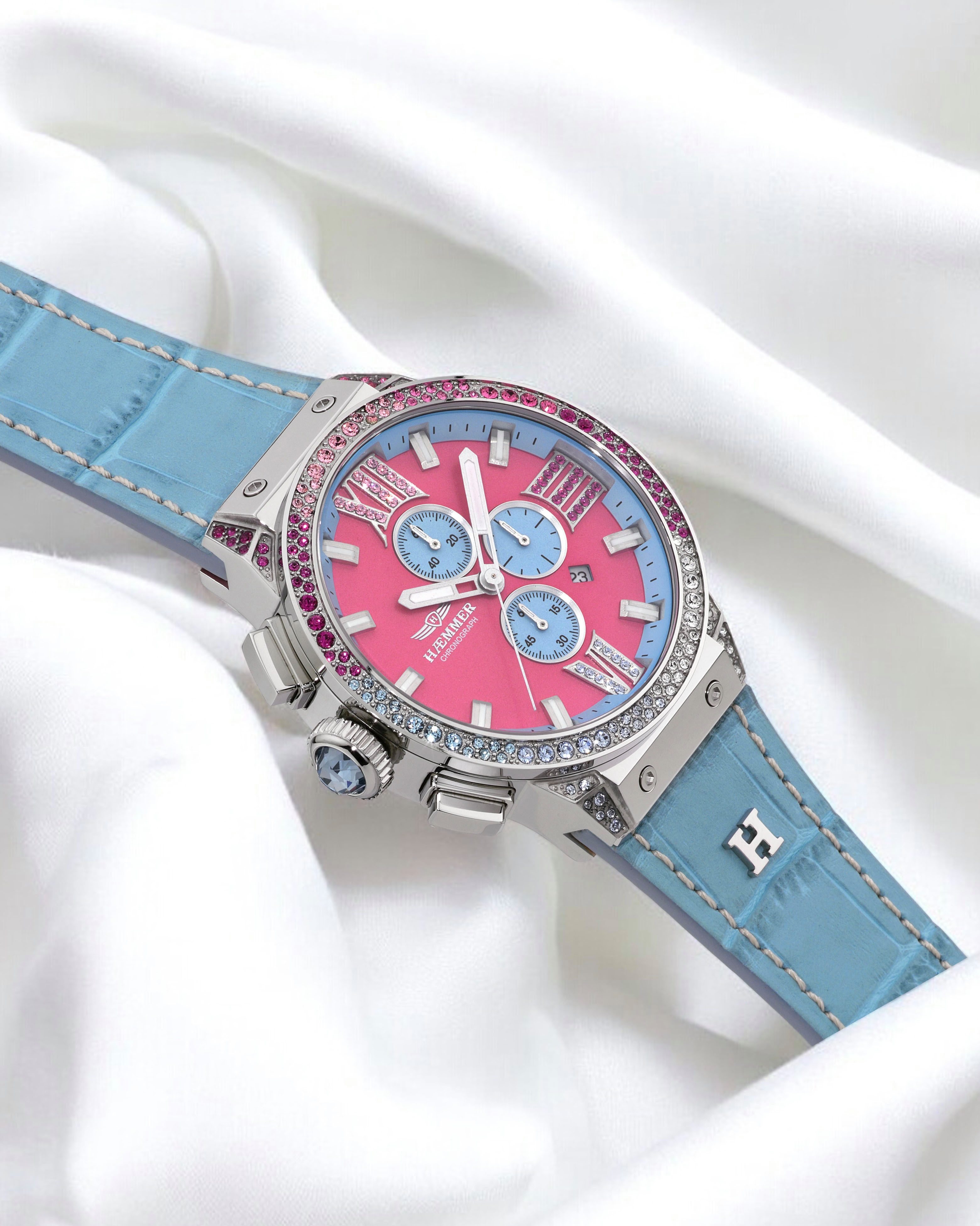 HAEMMER GERMANY Chronograaf EMINENT Quartzhorloge, dameshorloge, datum, stopwatchfunctie, saffierglas, leren band