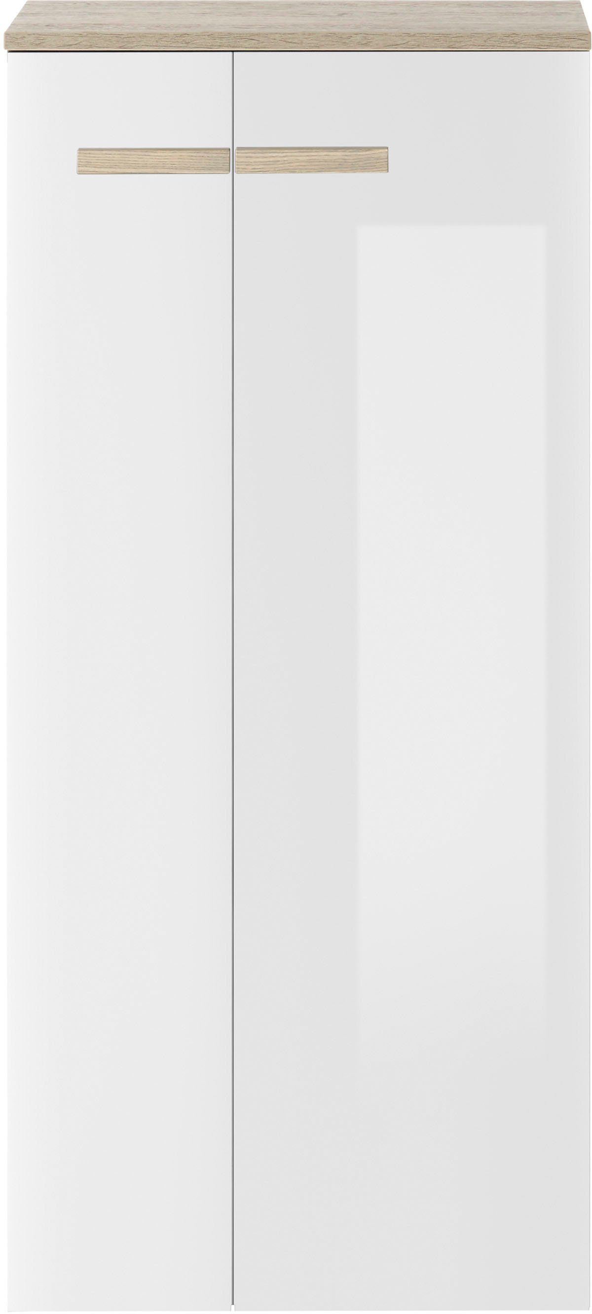 Places of Style Halfhoge kast SOLiD, badkamerkast in modern ontwerp, kast met houten grepen