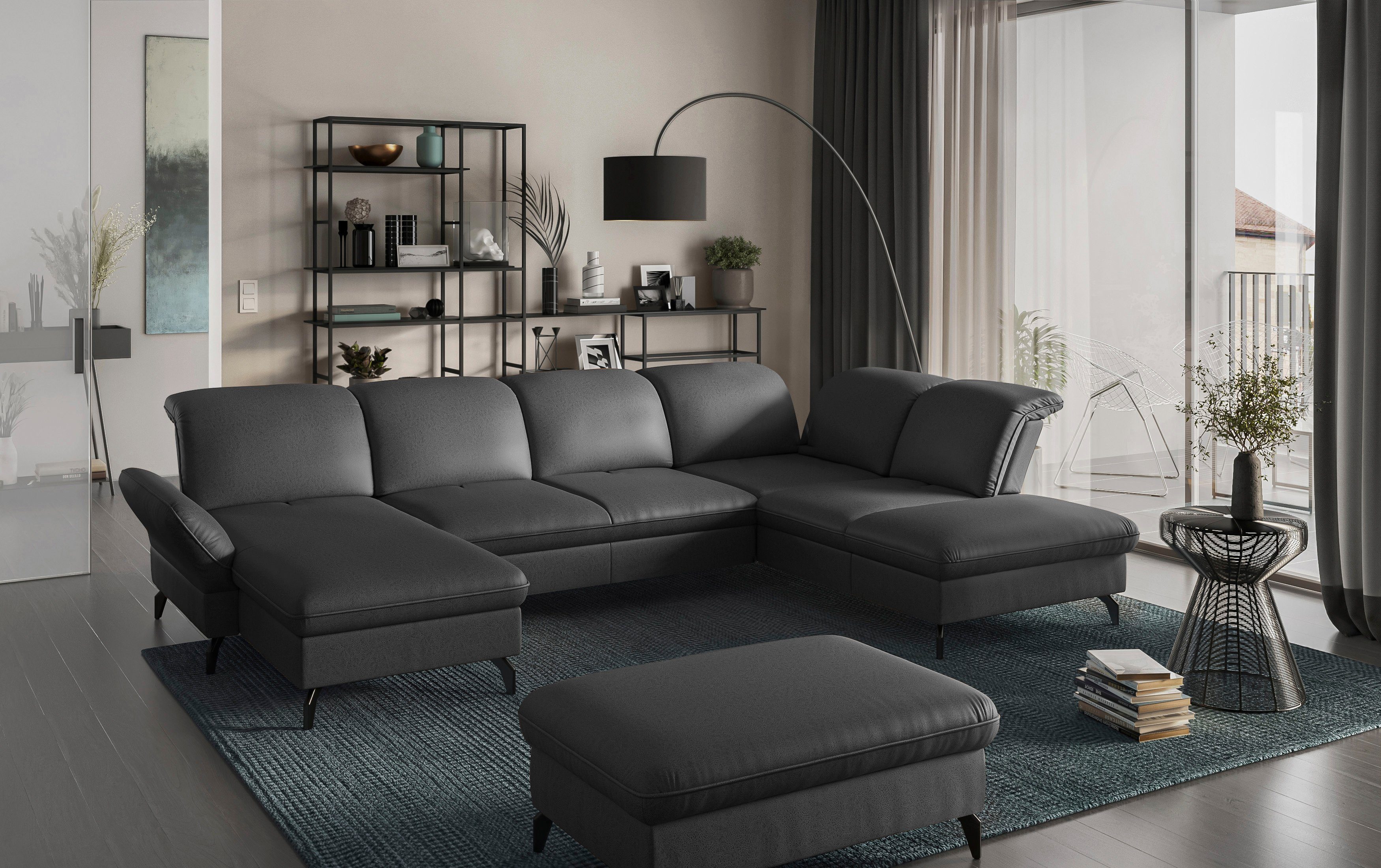 sit&more Zithoek Leandro U-vorm Naar keuze met bed, hoofdbord en armleuningfunctie, en bedkist