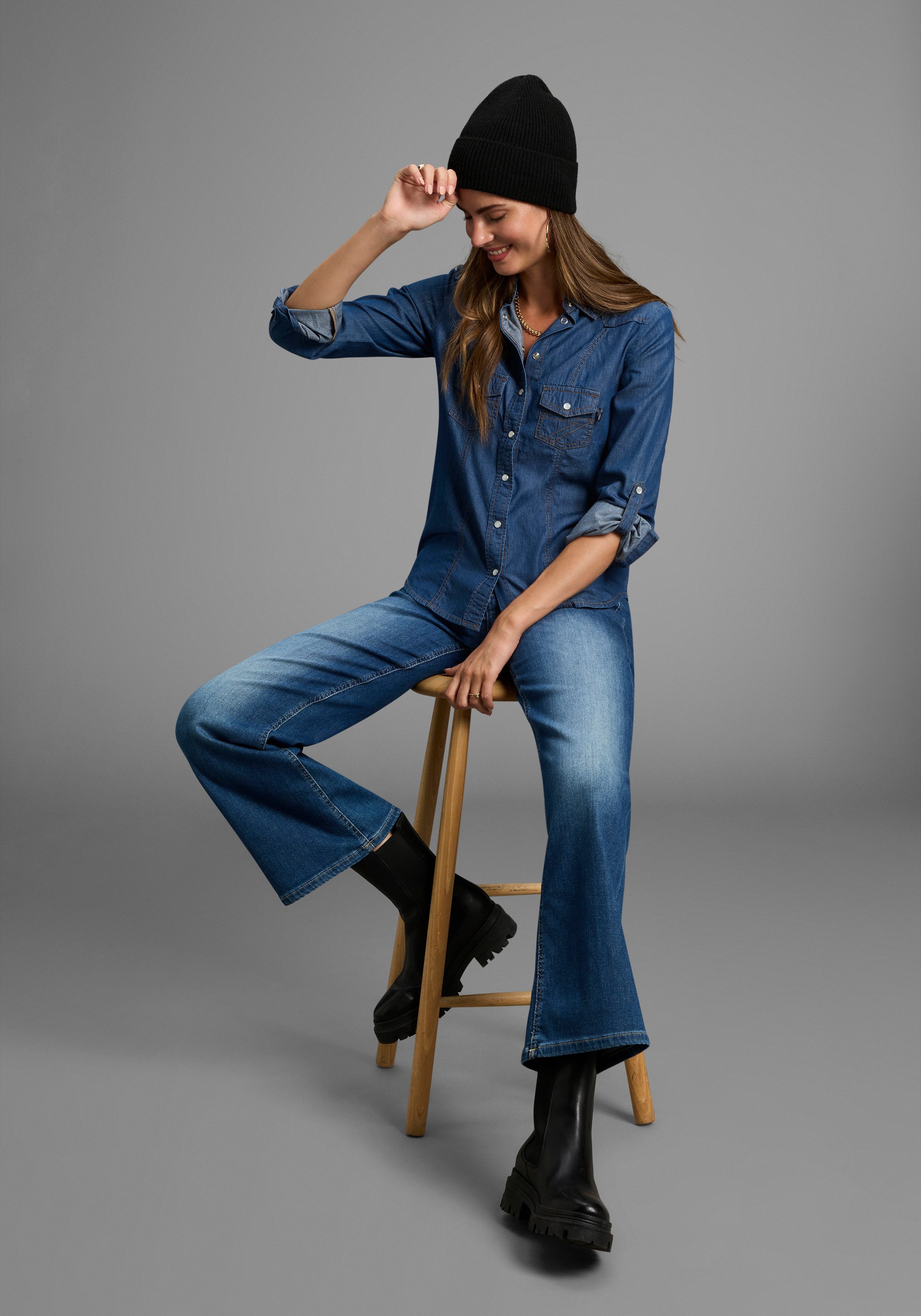 Arizona Jeans blouse Met drukknopen in parelmoer-look