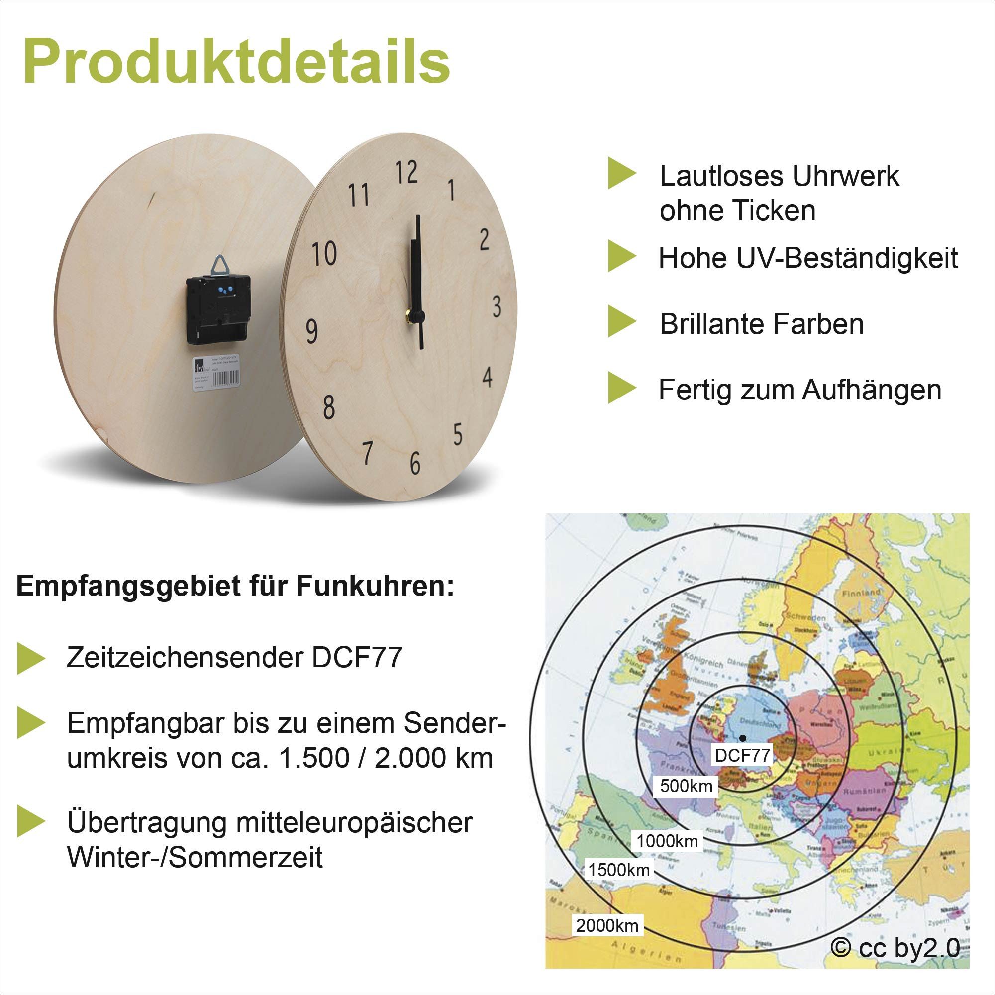 Artland Wandklok Groen badzout en vloeibare zeep optioneel verkrijgbaar met kwarts- of radiografisch uurwerk, geruisloos zonder tikkend geluid