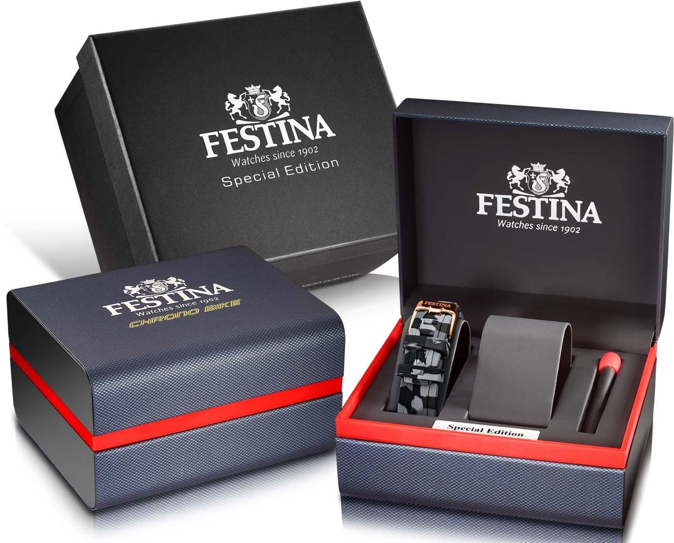 Festina Chronograaf Chrono Bike - Special Edition Polshorloge, quartz, herenhorloge, stopwatchfunctie, ideaal als cadeau (set, 3-delig, Met verwisselbare band van rubber en gereedschap)