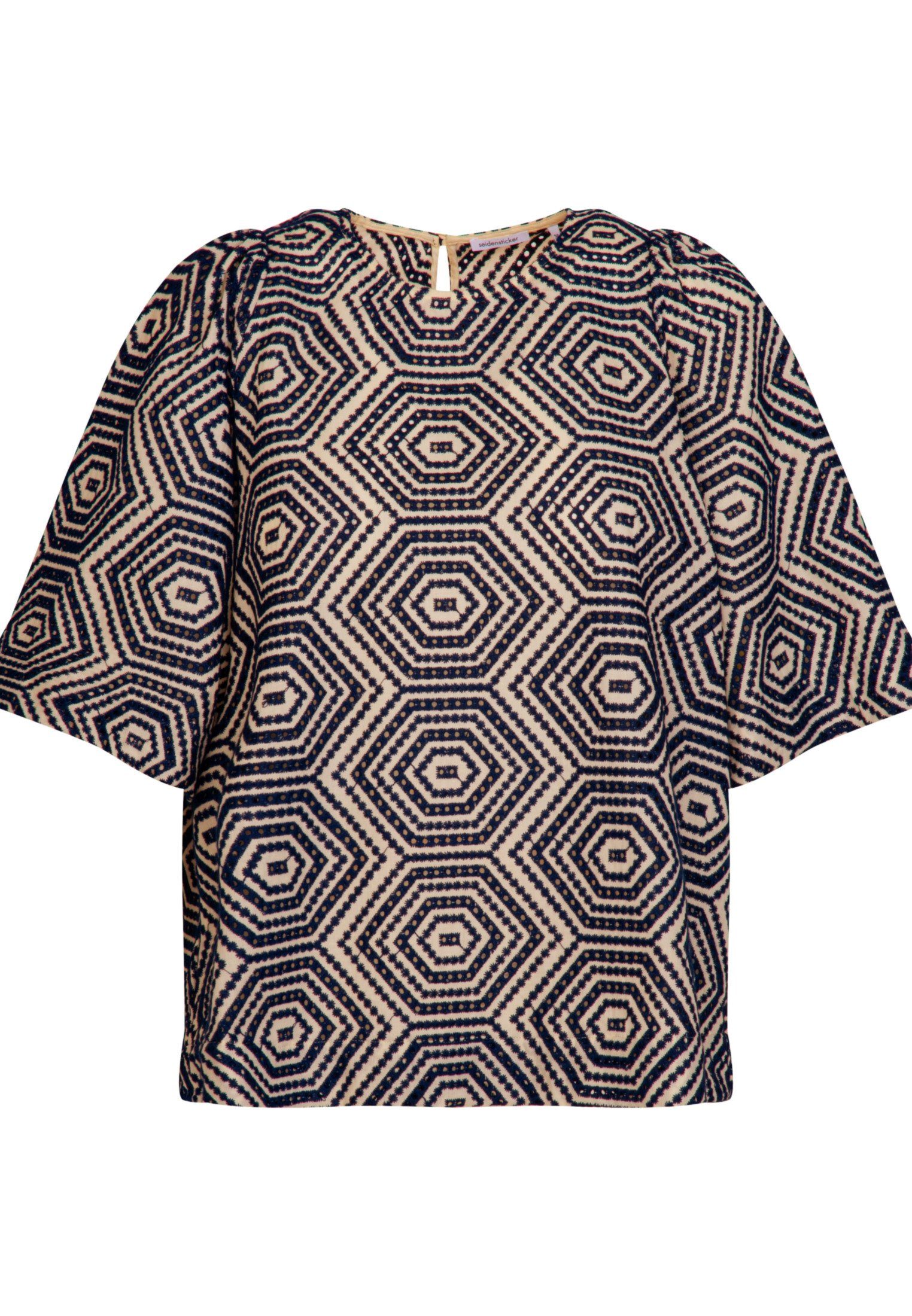 seidensticker Shirtblouse Zwarte roos Korte mouwen ronde hals strepen