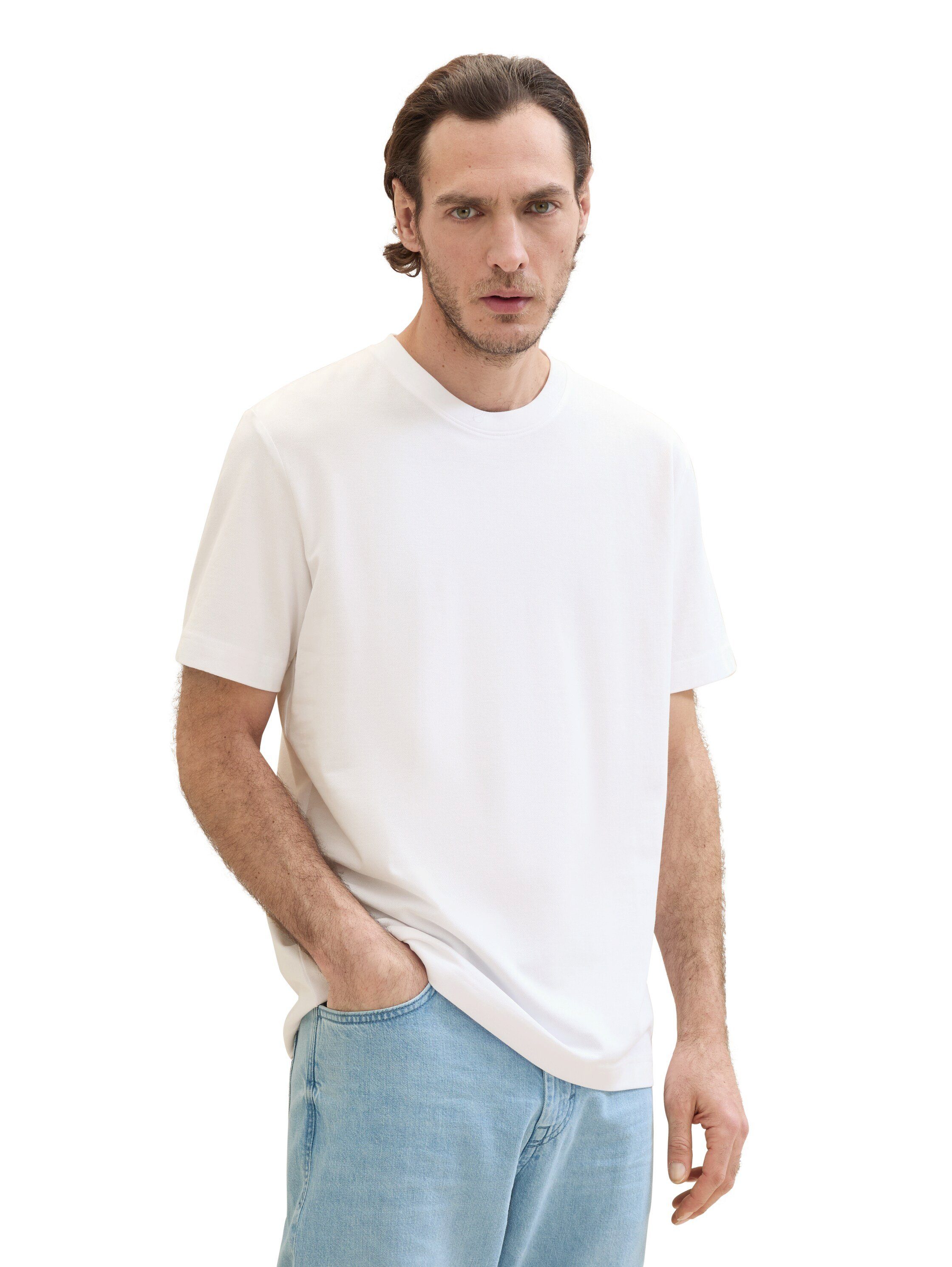 Tom Tailor T-shirt met piqué structuur heren t-shirts maat XL wit
