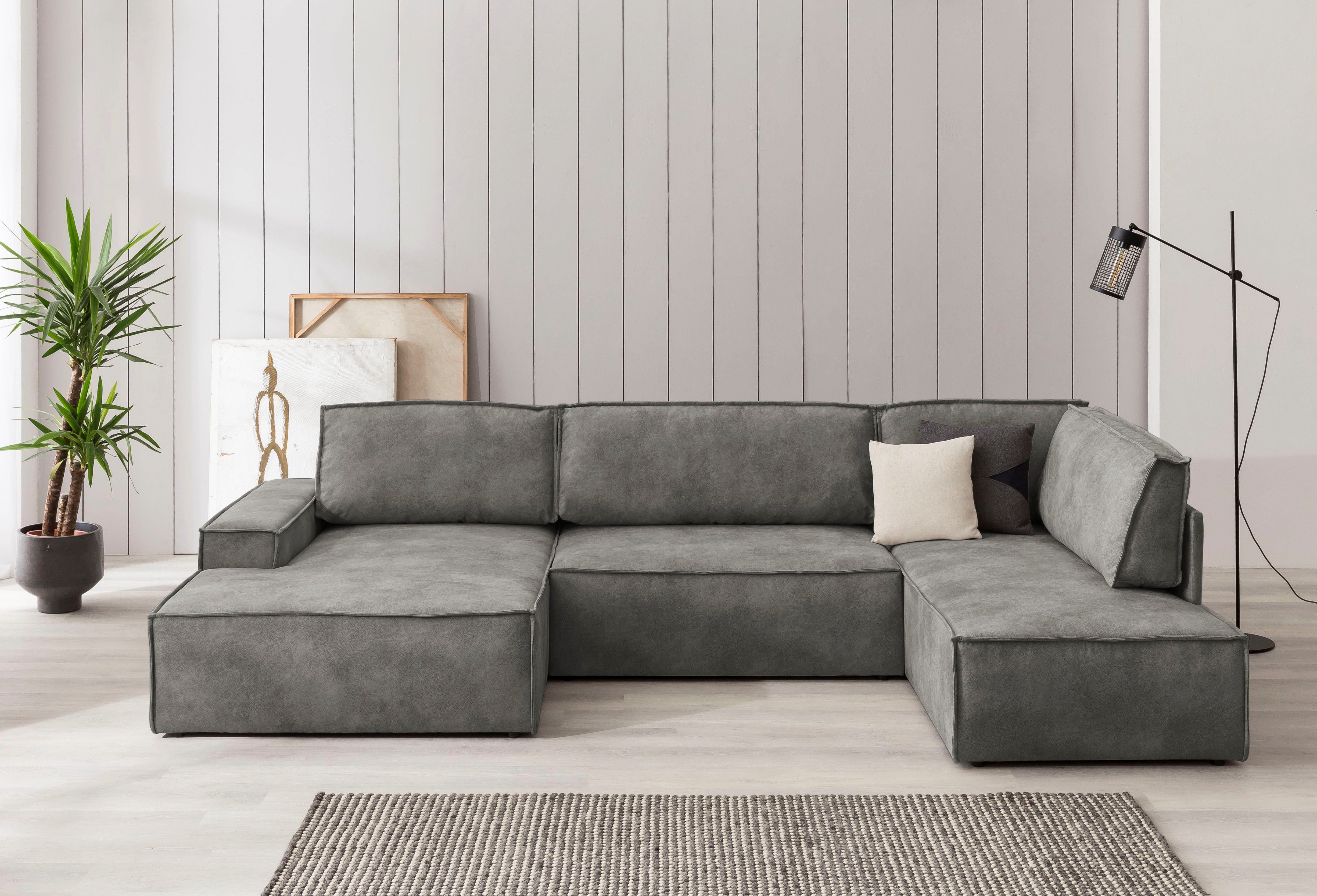 Home affaire Zithoek SHERWOOD 329 cm, U-vorm, slaapbank, Slaapfunctie met bedkist (194x139 cm), cord, vintage, fluweel