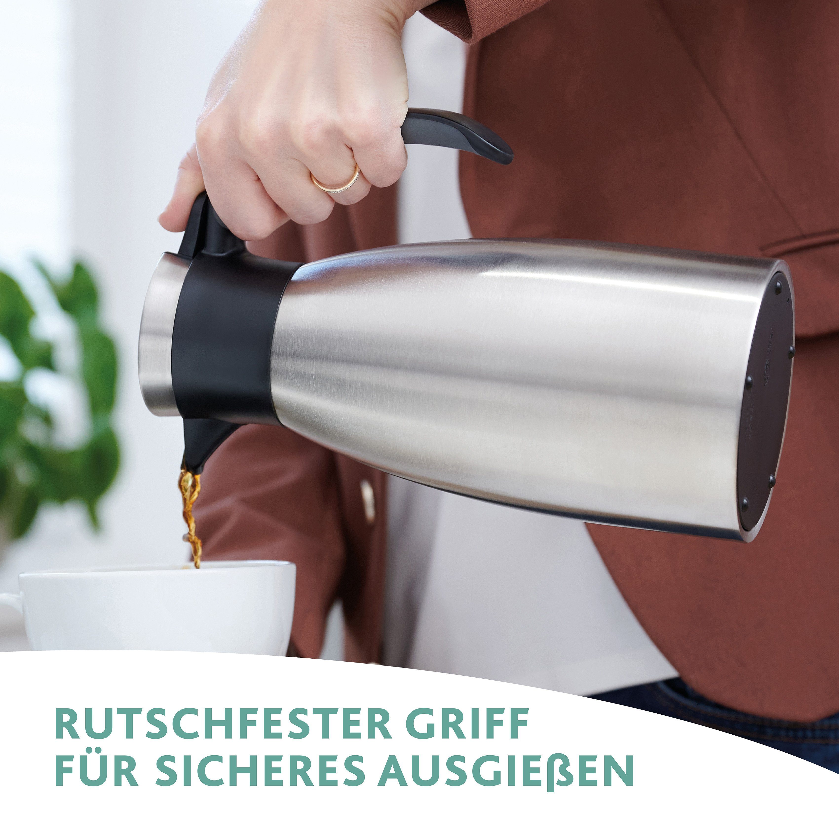Emsa Thermoskan Soft grip Zacht grip handvat, 100% dicht, lekvrij, ruimtebesparend, roestvrij staal