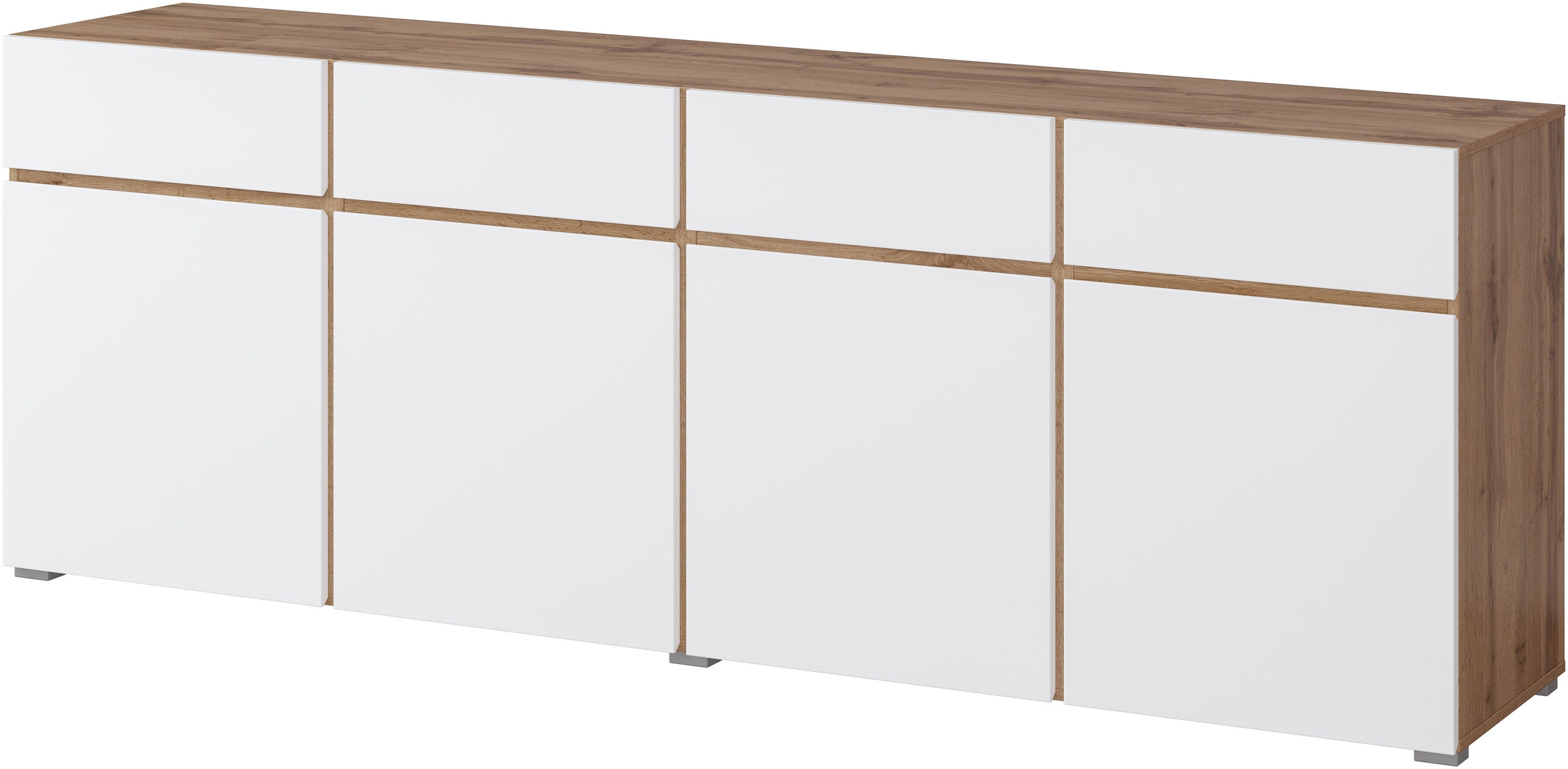 INOSIGN Dressoir Cross, breedte 225 cm, moderne greeploze ladekast, 4 deuren/4 laden