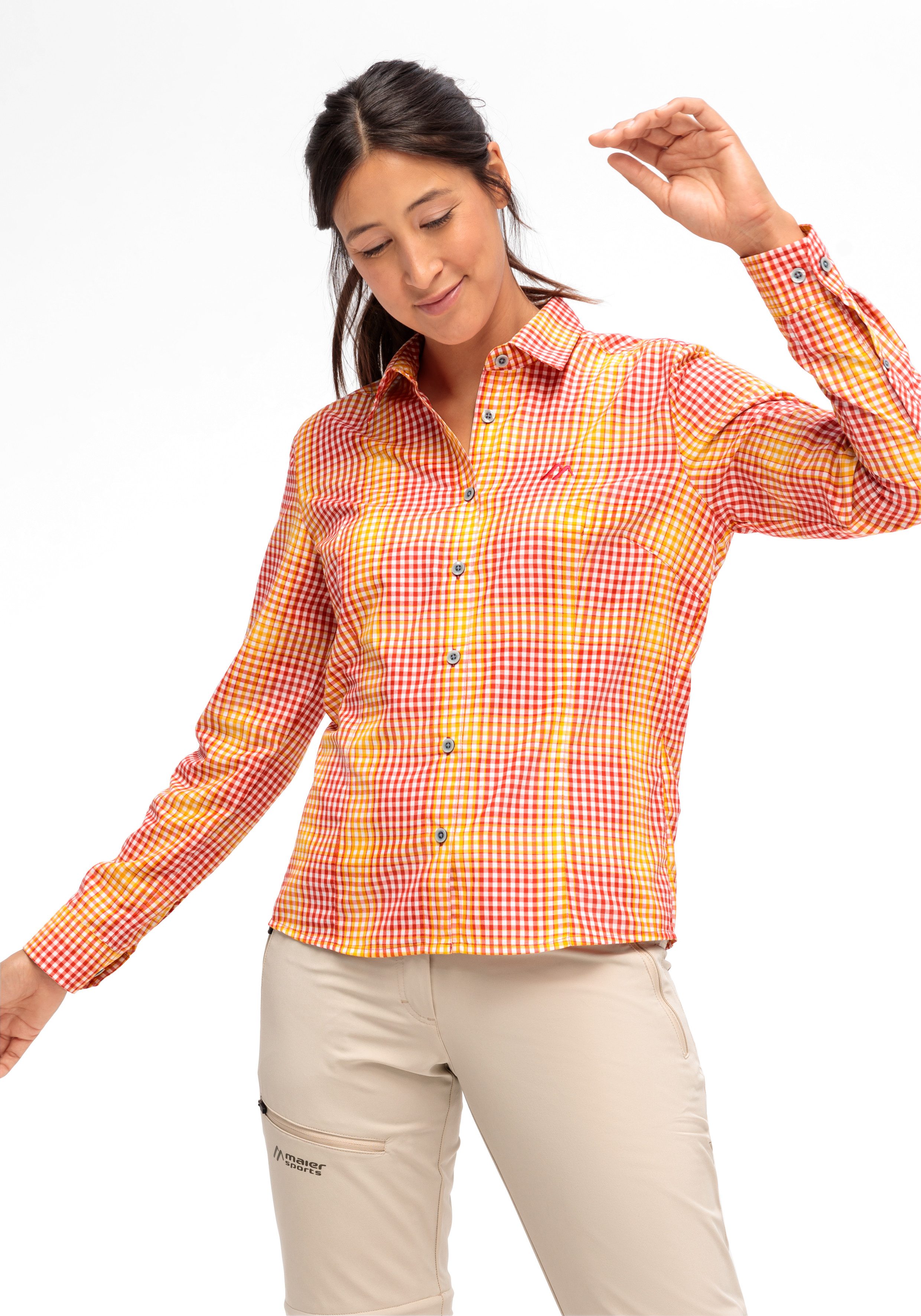 Maier Sports Functionele blouse NANNI Dames blouse lange mouwen geruite blouse voor buiten en vrije tijd