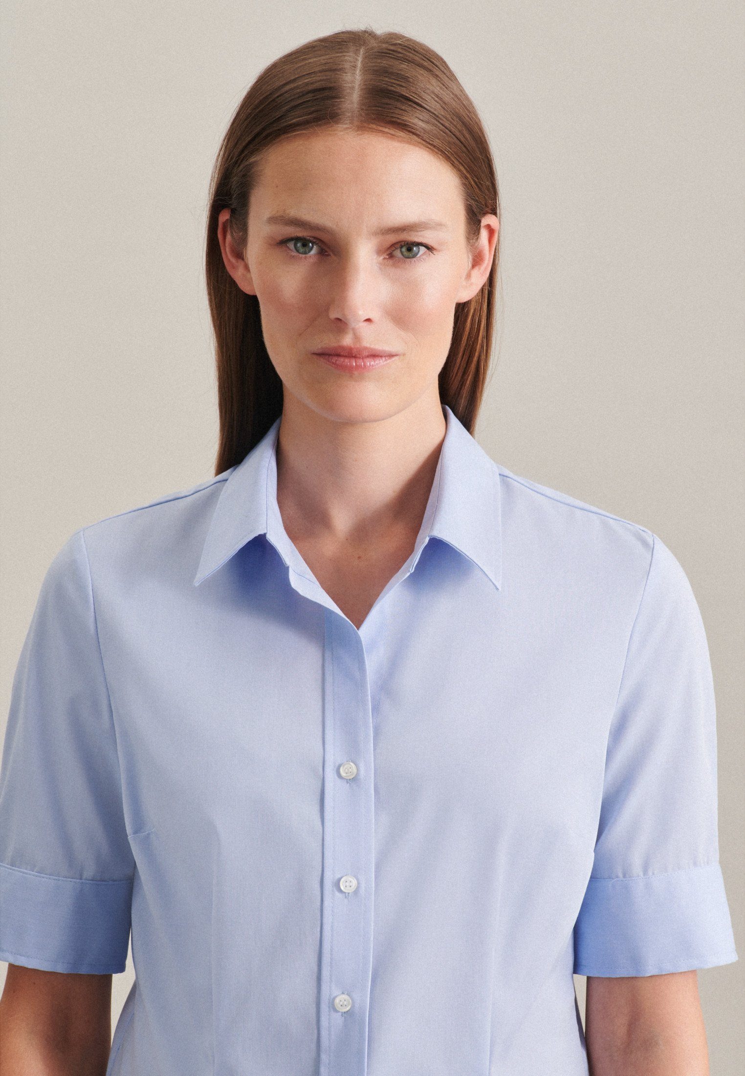 seidensticker Overhemdblouse Zwarte roos Korte mouwen kraag uni