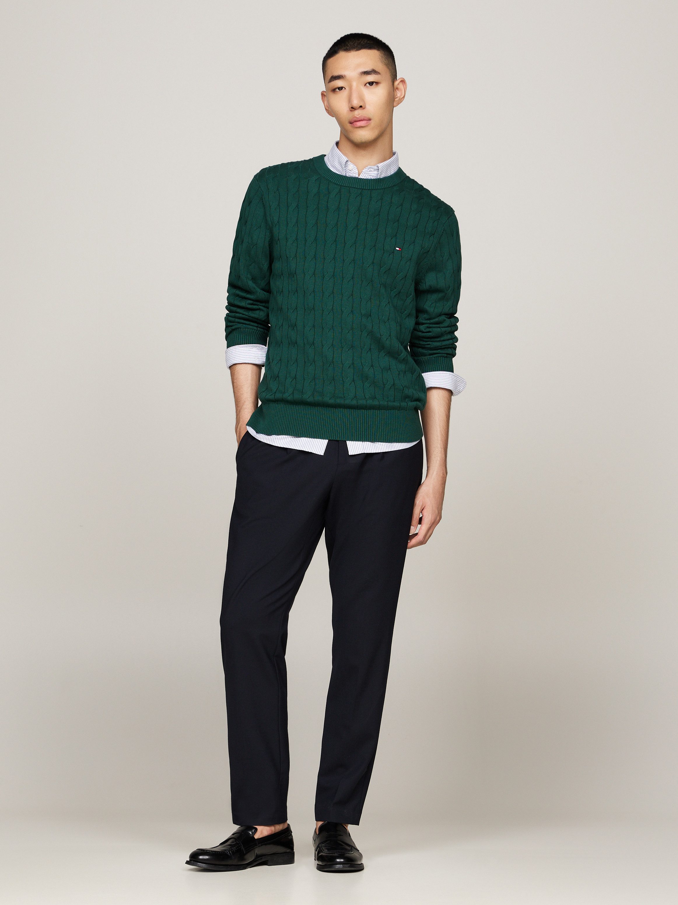 Tommy Hilfiger Gebreide trui CLASSIC CABLE CREW NECK met structuurbreisel en vlaglabel
