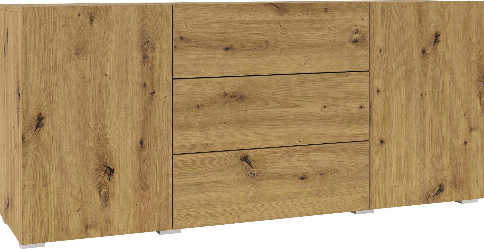 INOSIGN Dressoir Ava, breedte 140 cm, hangend en staand te monteren moderne grepless commode, ladekast, 2 deuren/3 lades