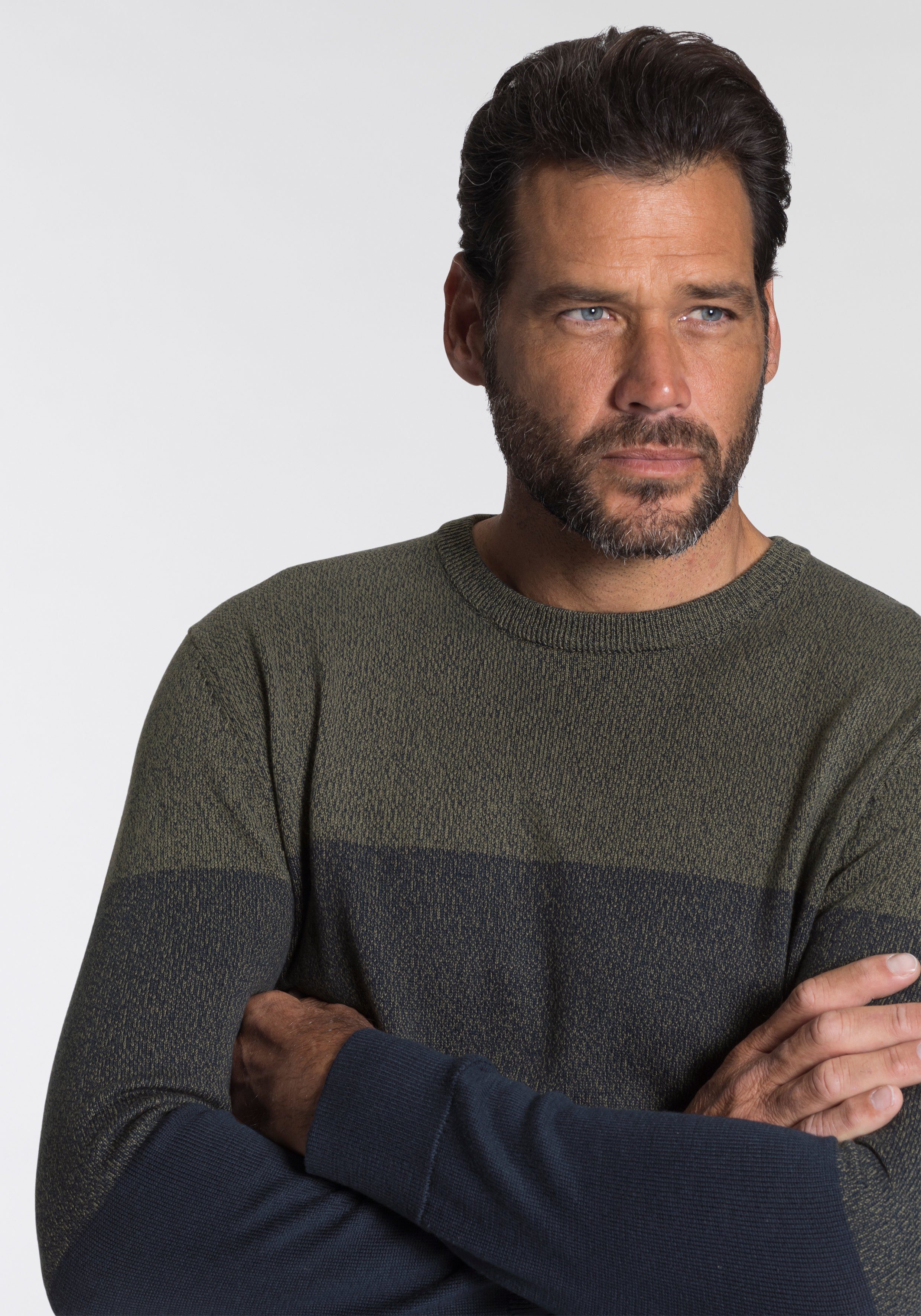 Man's World Trui met ronde hals Tot maat 5 XL met blokstrepen