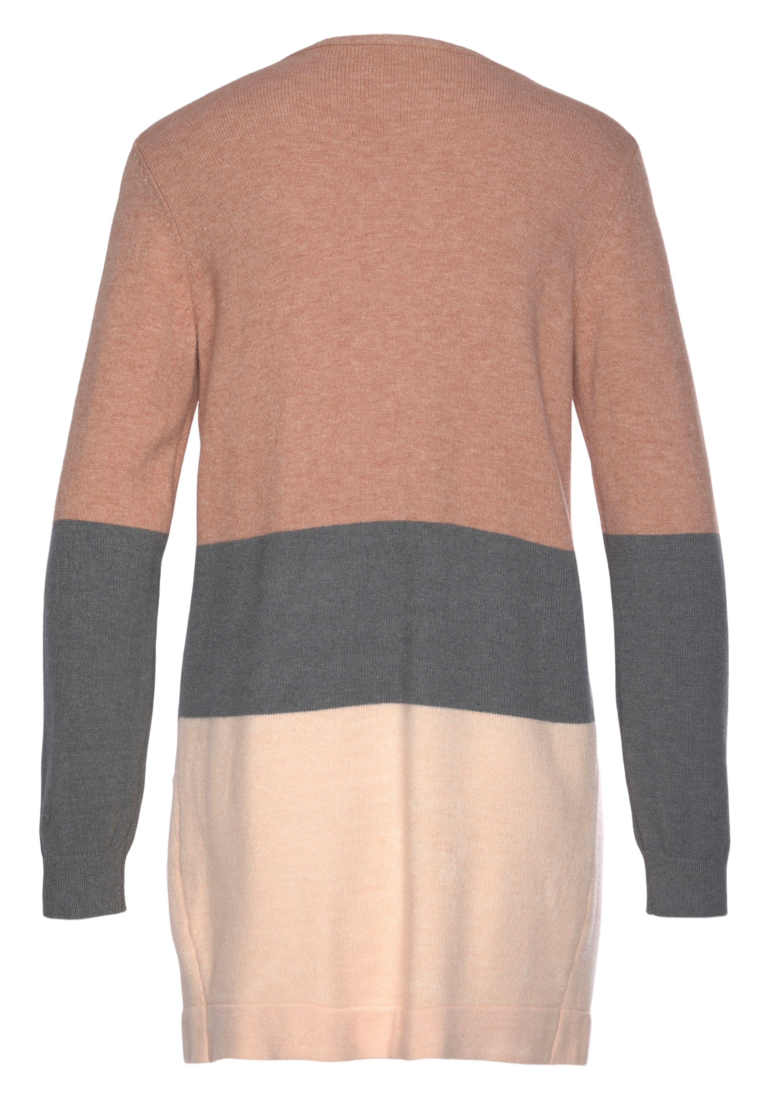 Vivance Cardigan met colorblock-look en zakken, lange cardigan