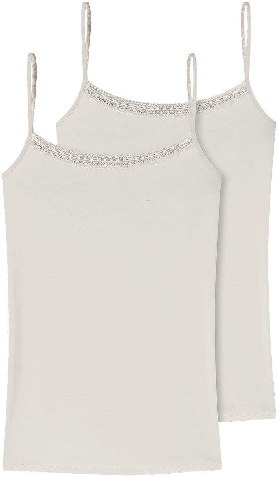 Schiesser Top met spaghettibandjes "Cotton Lace" met feminine kantband bij de decolleté (2-delig, Set van 2) dames spaghettitops maat 48 beige