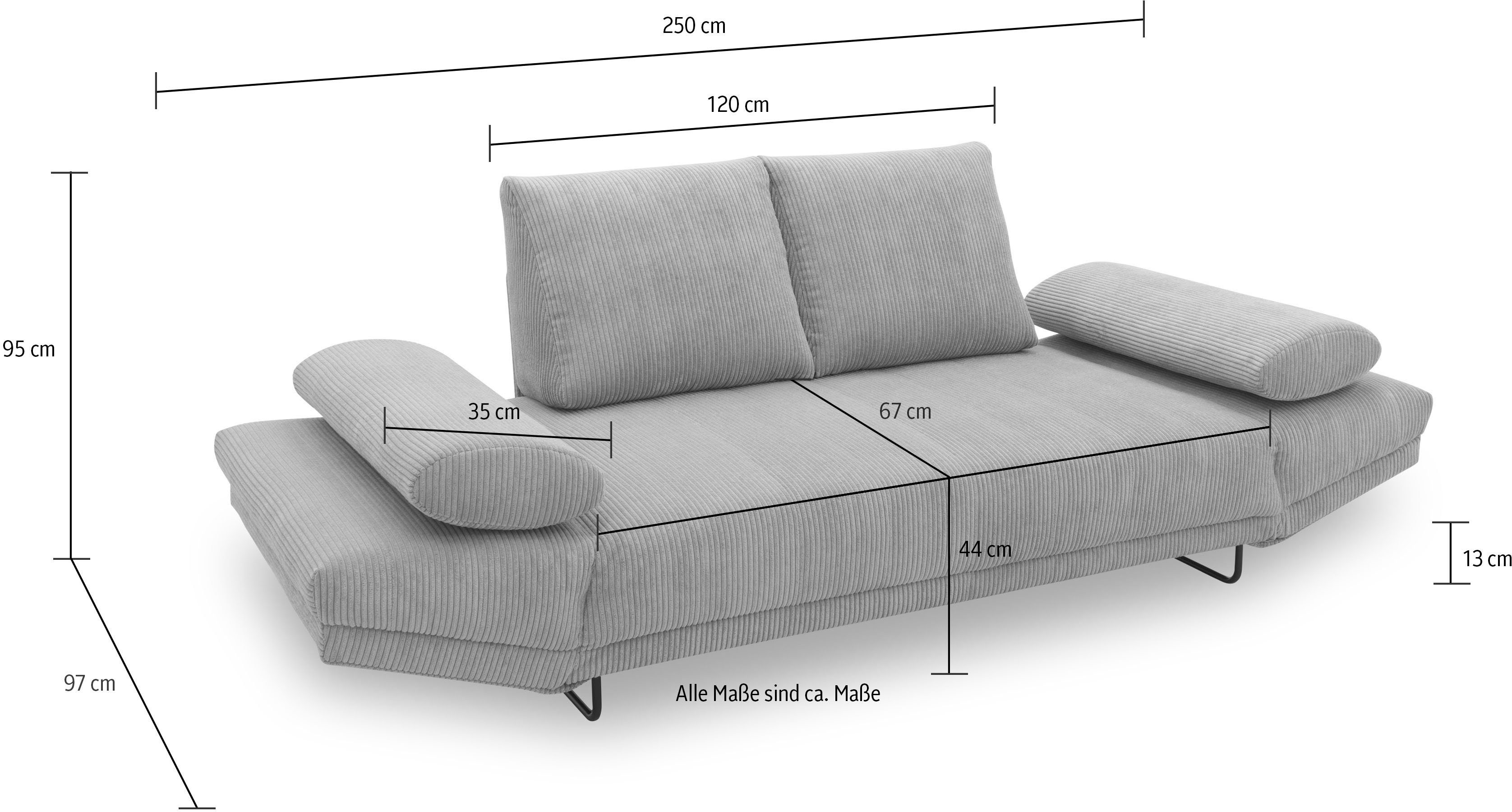 INOSIGN Slaapbank Jadelyn met opklapbare armleuningen, Binnenvering, ribfluwelen bekleding, incl. 2 armleuningkussens, ligoppervlak 97 x 250 cm