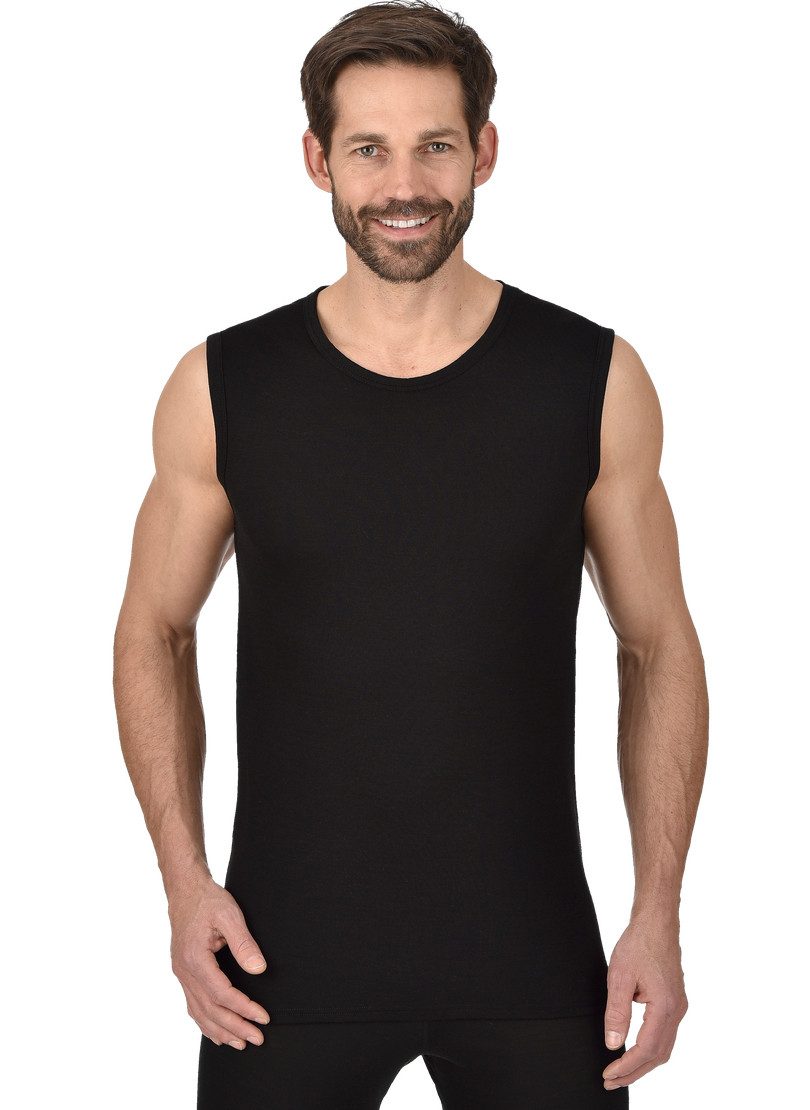 Trigema Hemd TRIGEMA hemdshirt van merinoswol (1 stuk) heren tanktops maat XXXL zwart