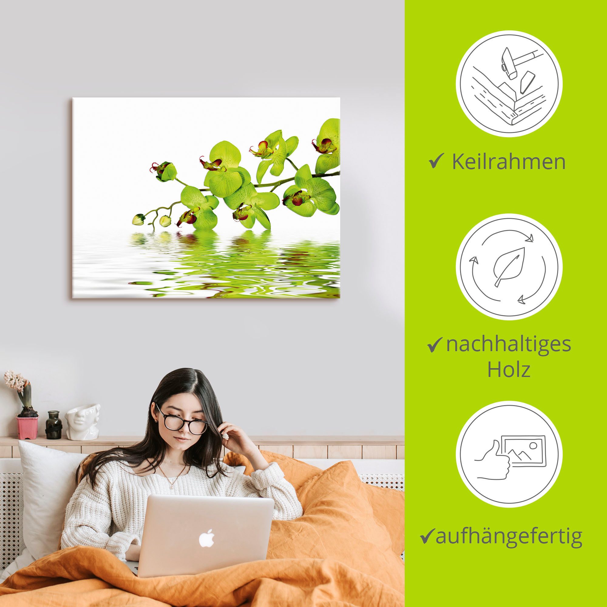 Artland Artprint Mooie orchidee met groene achtergrond als artprint op linnen, muursticker in verschillende maten