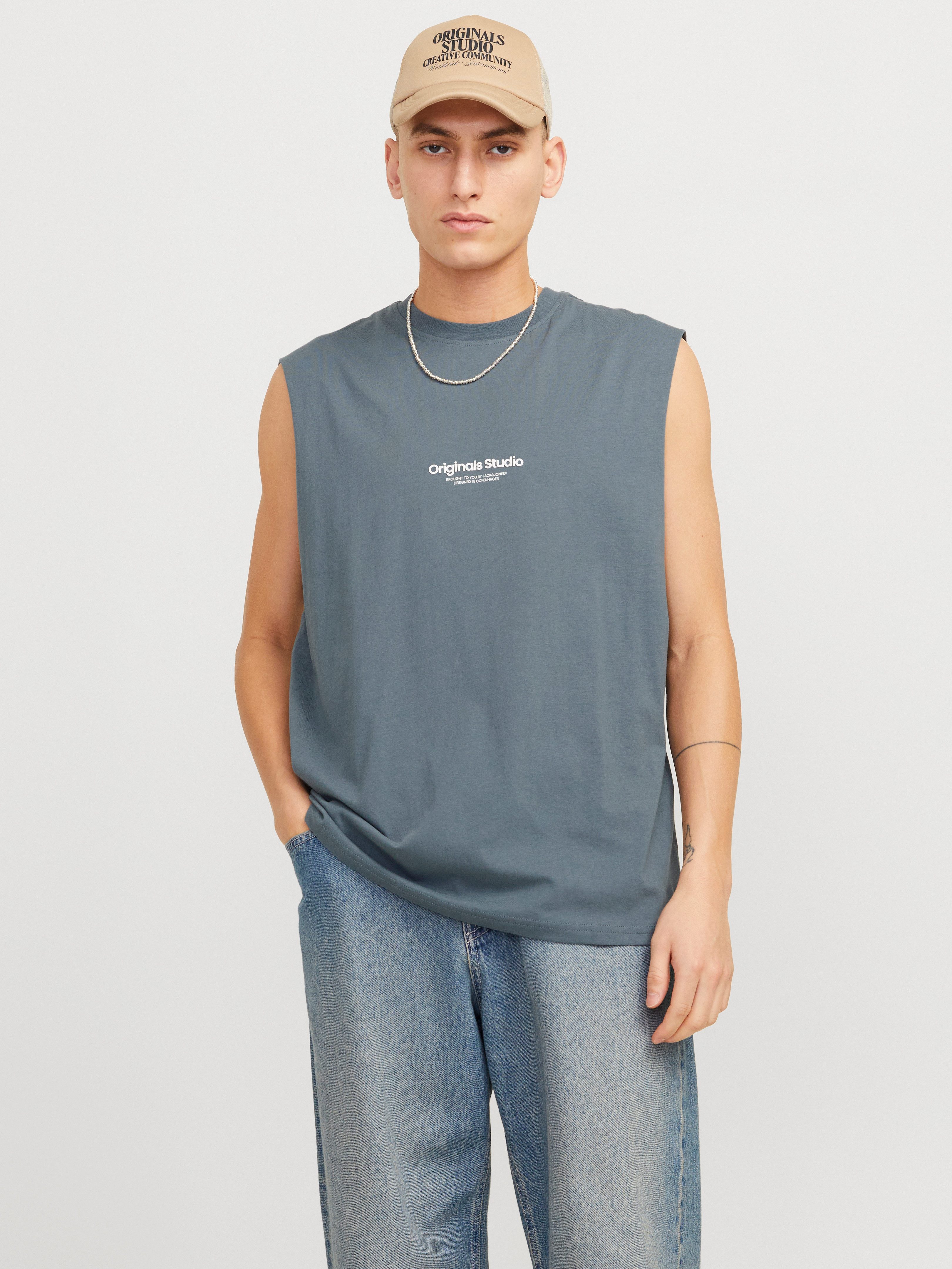 Jack & Jones Shirt met korte mouwen JORVESTERBRO SLEEVELESS TEE SN heren t-shirts maat M grijs