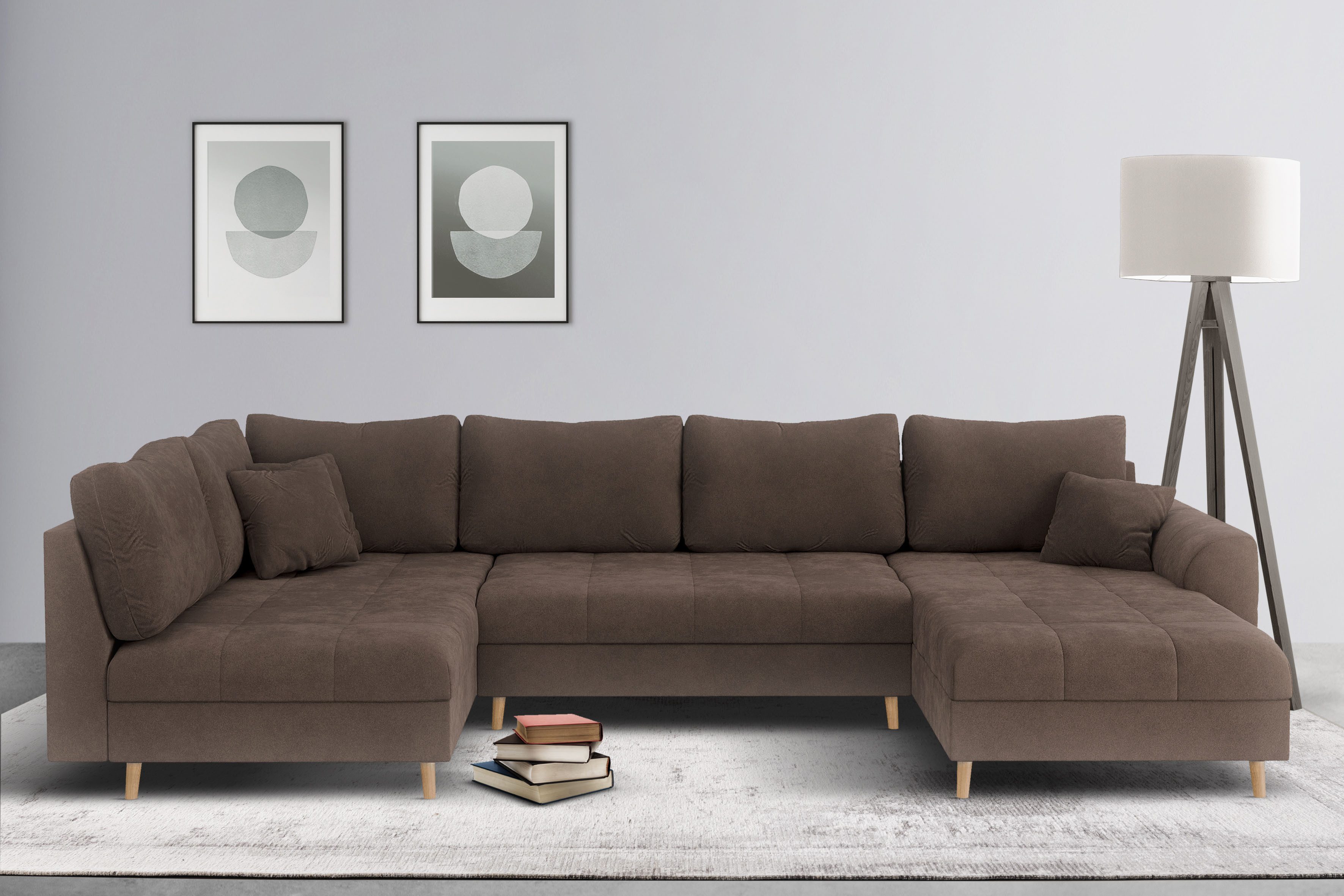 Home affaire Zithoek CHARRE U-vorm met ottomane, afmetingen B/D/H: 310/161/81 cm fijne stiksels, losse rug- en sierkussens, ook in cord en bouclé