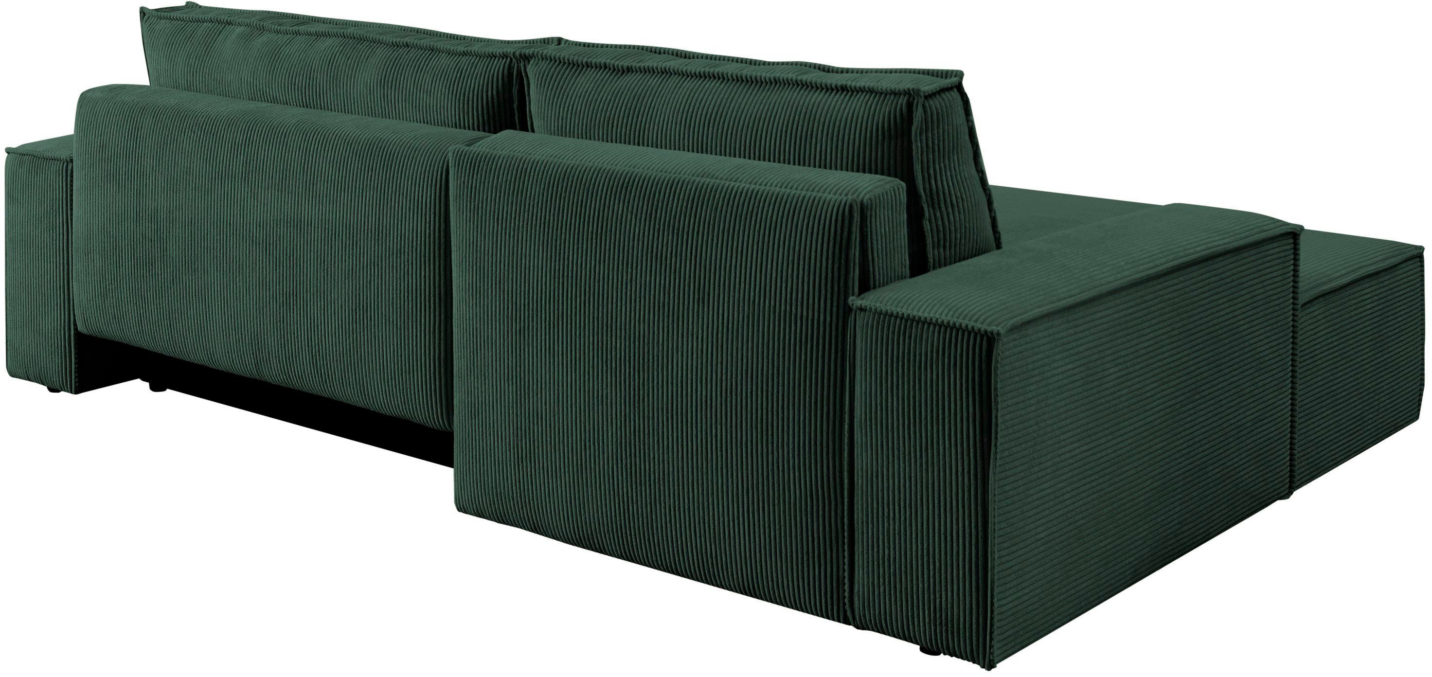 Home affaire Hoekbank SHERWOOD bedbank 267 cm, L-model, Slaapfunctie met bedlade (210x136 cm), cord, vintage, fluweel