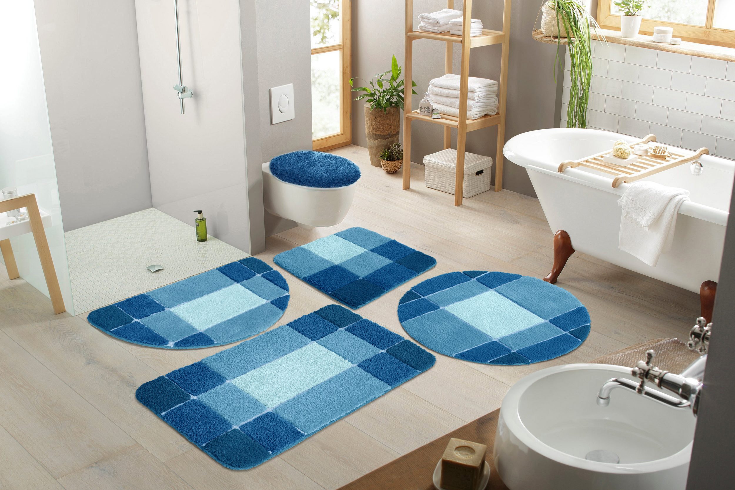 my home Badmat Pia, badmat, badkamer tapijt Badmat, geruite badmatten, rechthoekig, rond & als 3-delige set