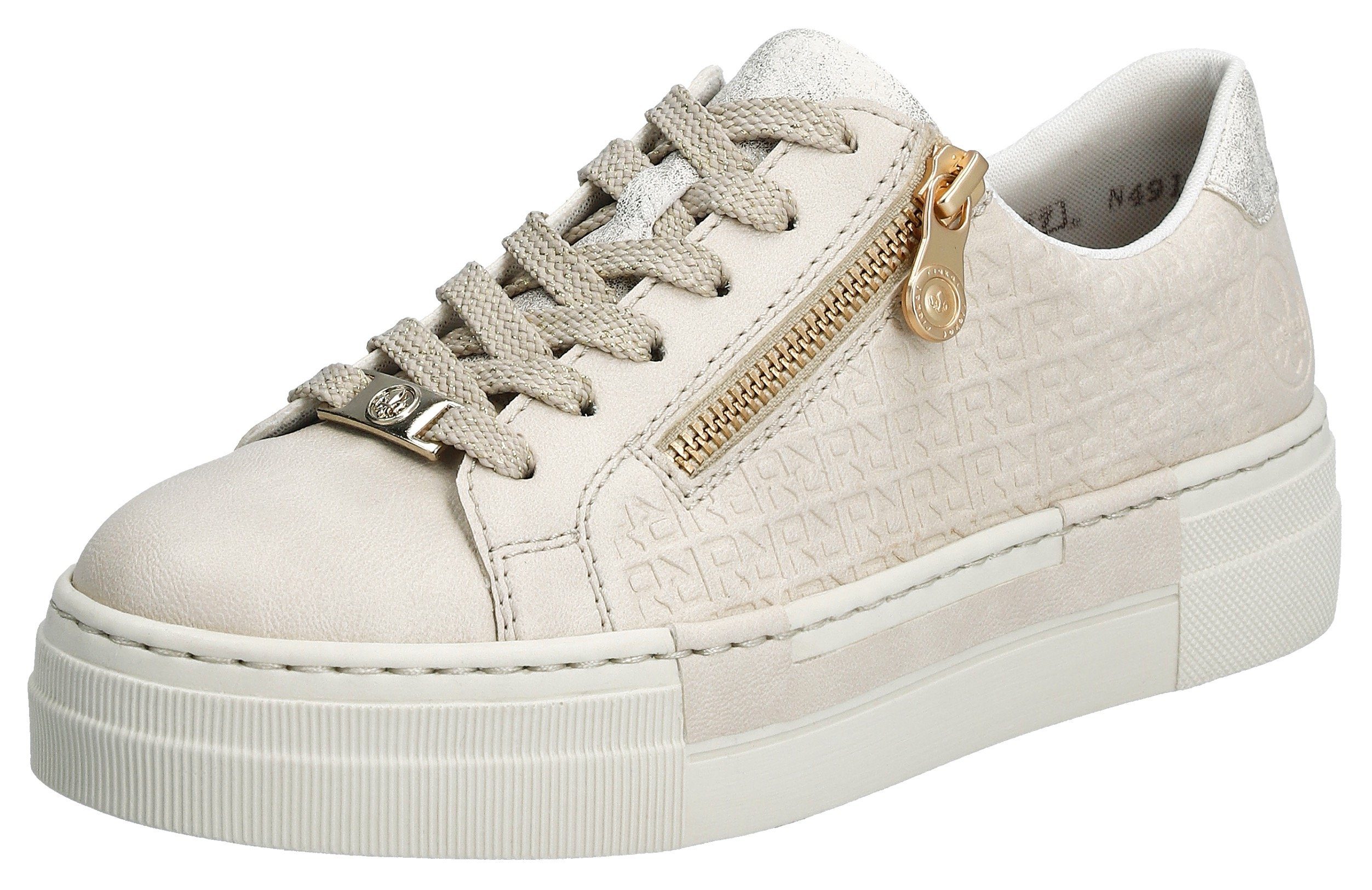 Rieker Plateausneakers met goudkleurige rits, vrijetijdsschoen, lage schoen, veterschoen dames lage sneakers maat 42 roze