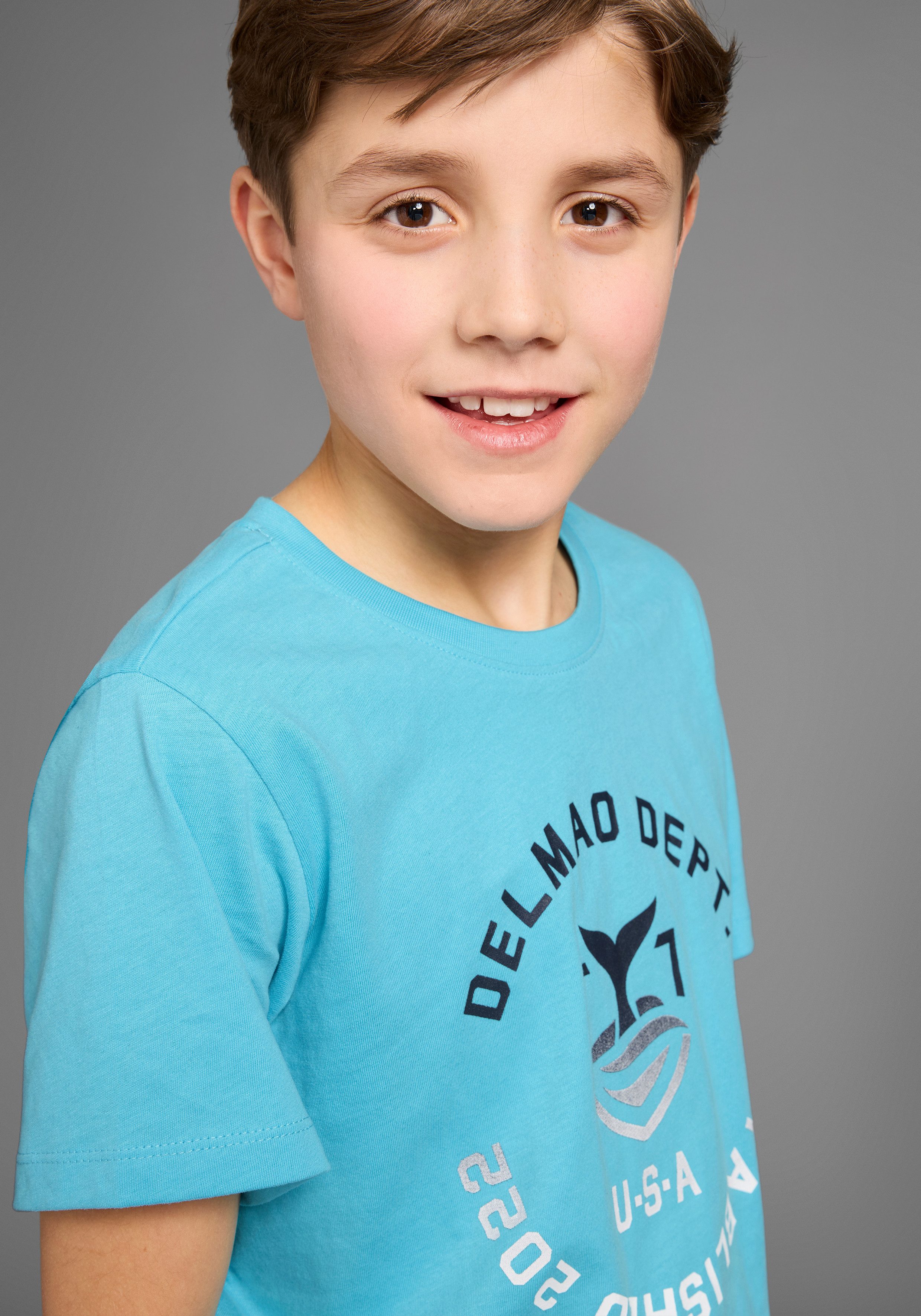 DELMAO T-shirt Met logoprint voor jongens Korte mouwen, basic pasvorm, met logo print, ronde hals