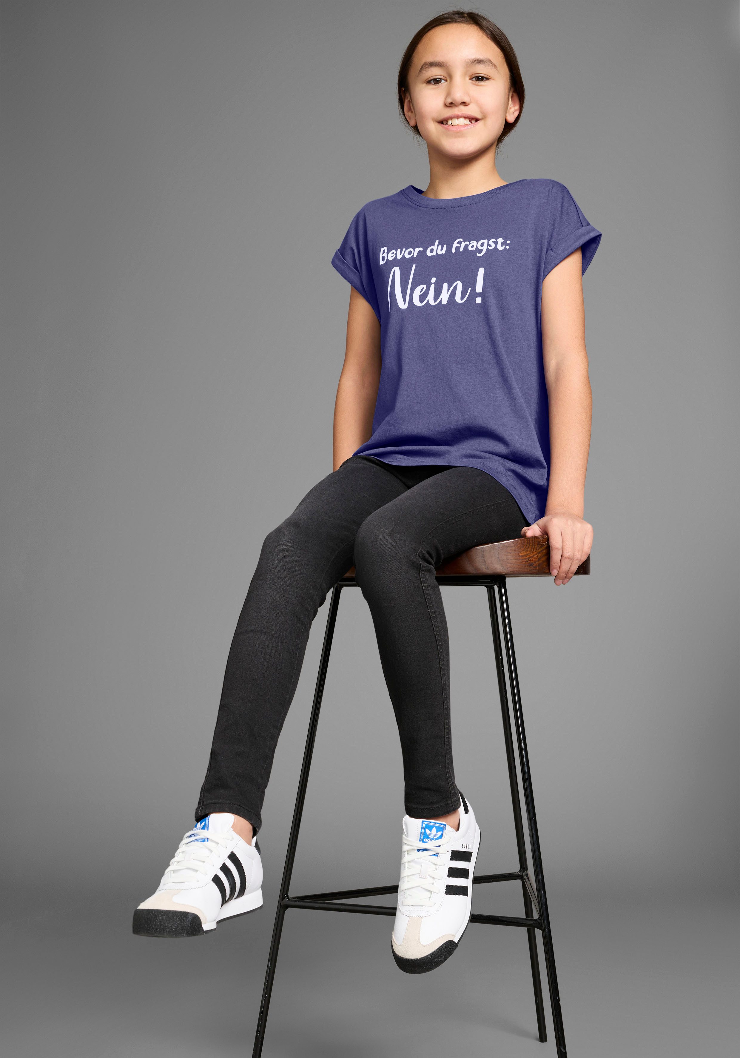 KIDSWORLD T-shirt Bevor Du fragst: NEIN! Korte mouwen, met print, ronde hals