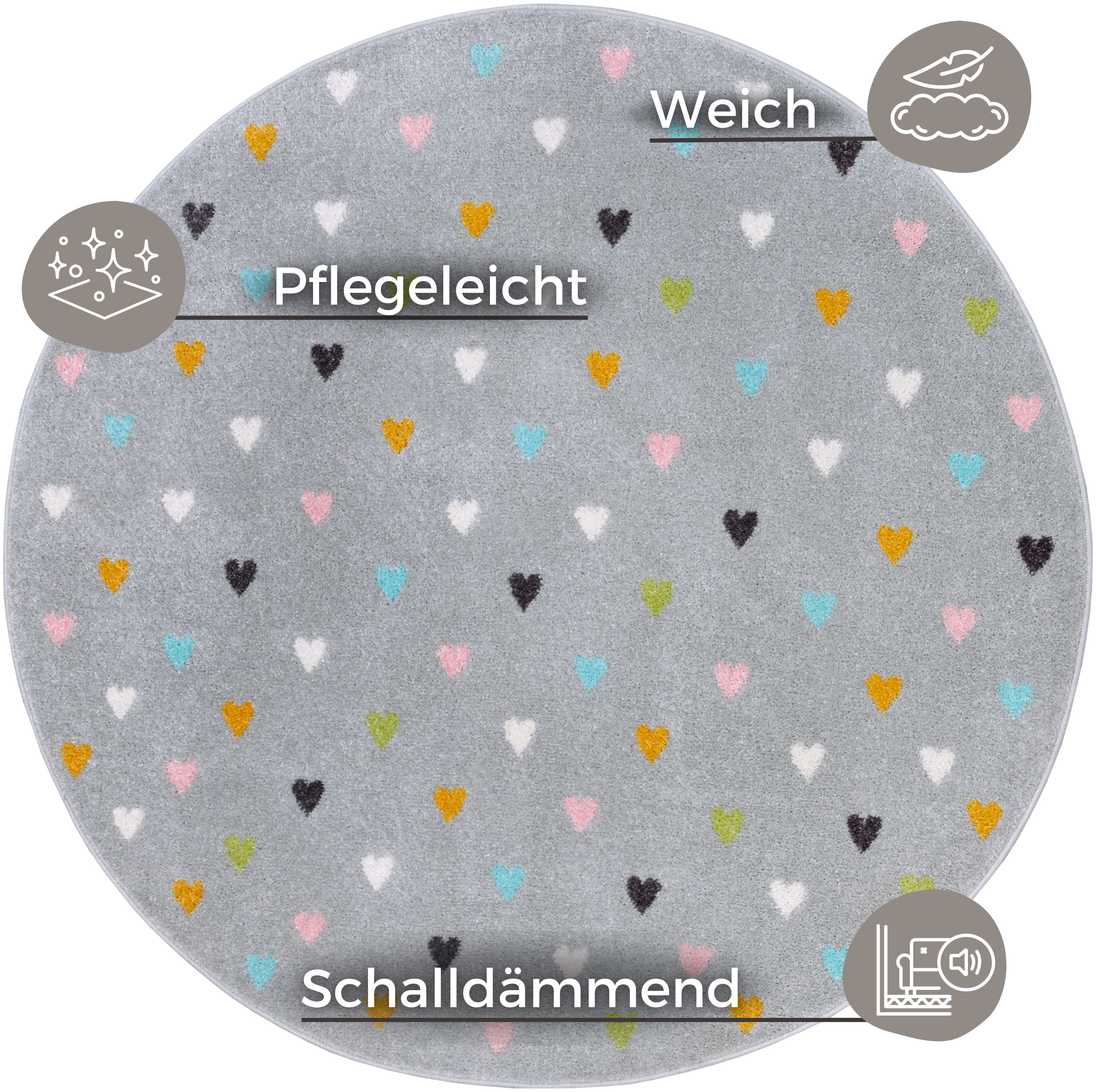 HANSE Home Kindervloerkleed Adventures Little Hearts Speeltapijt, stevig, kinderkamer, kortpolig, speelondergrond