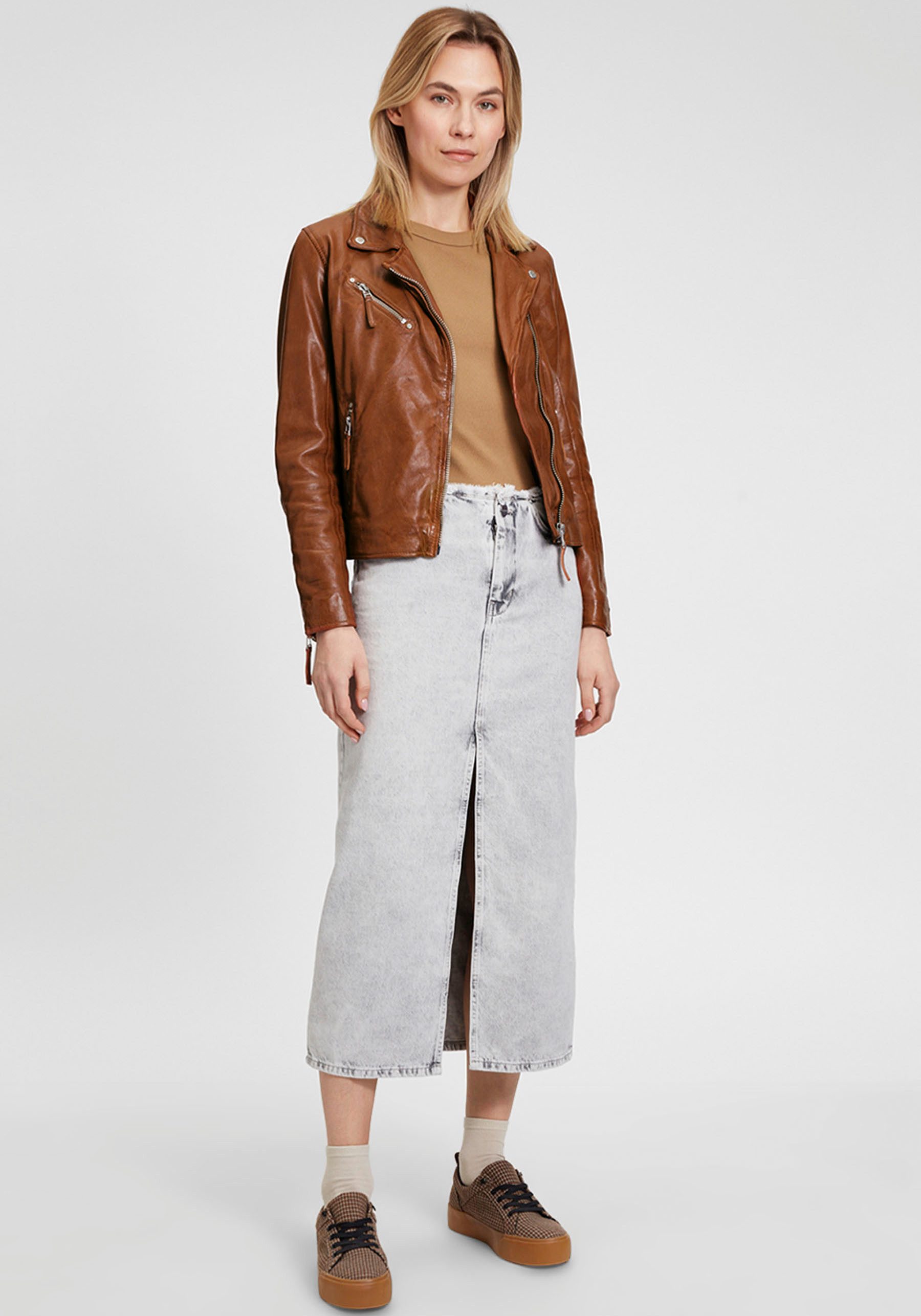 OTTO Mauritius Leren jack MWPaige in bikerstijl asymmetrische rits reverskraag