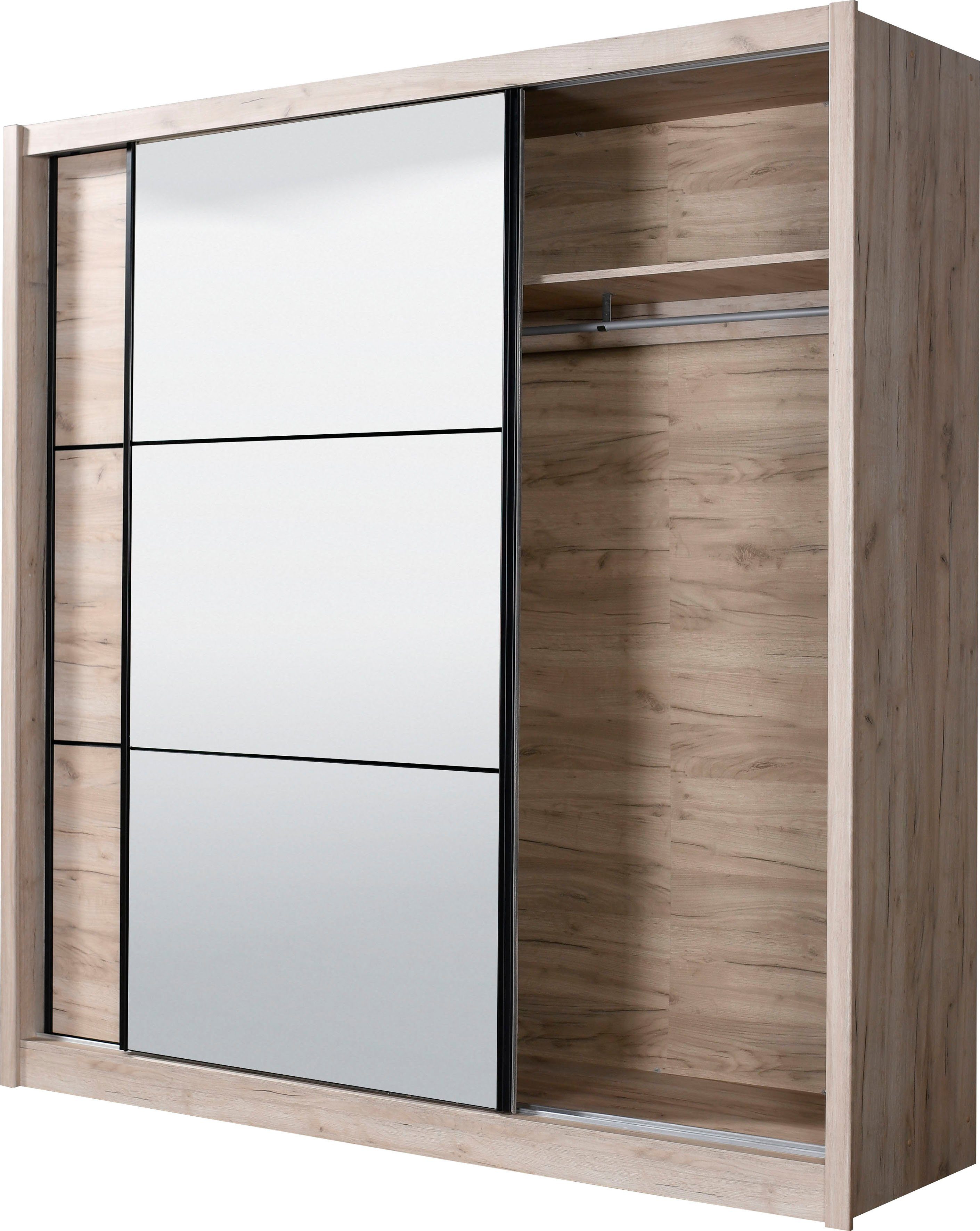 INOSIGN Zweefdeurkast Navara kledingkast met spiegel linnenkast garderobe met royale binnenuitrusting, fsc®-gecertificeerd, in 3 breedtes
