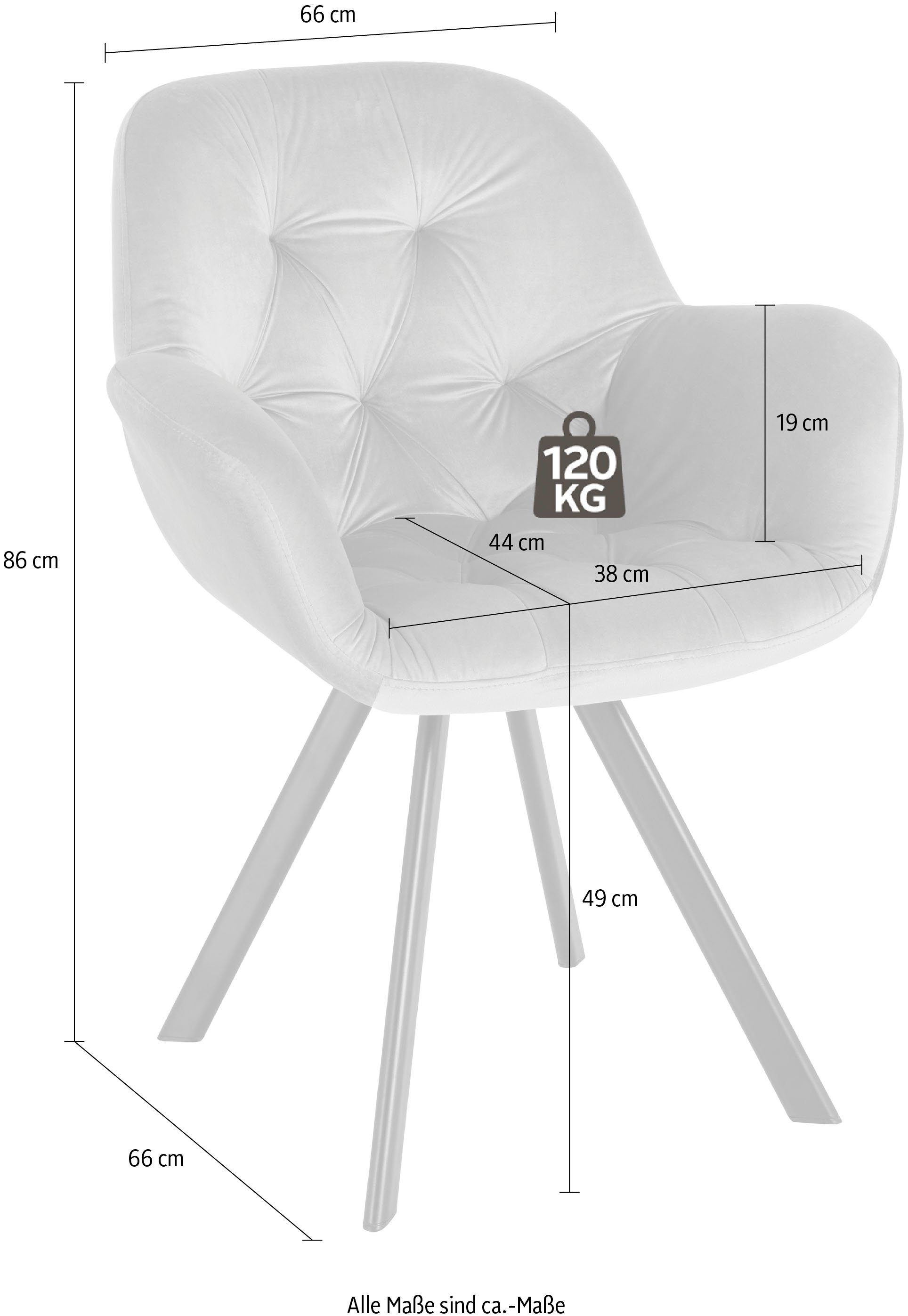 Home affaire Eetkamerstoel ELLI Bekleding in fluweel, zwart metalen frame (set, 2 stuks)