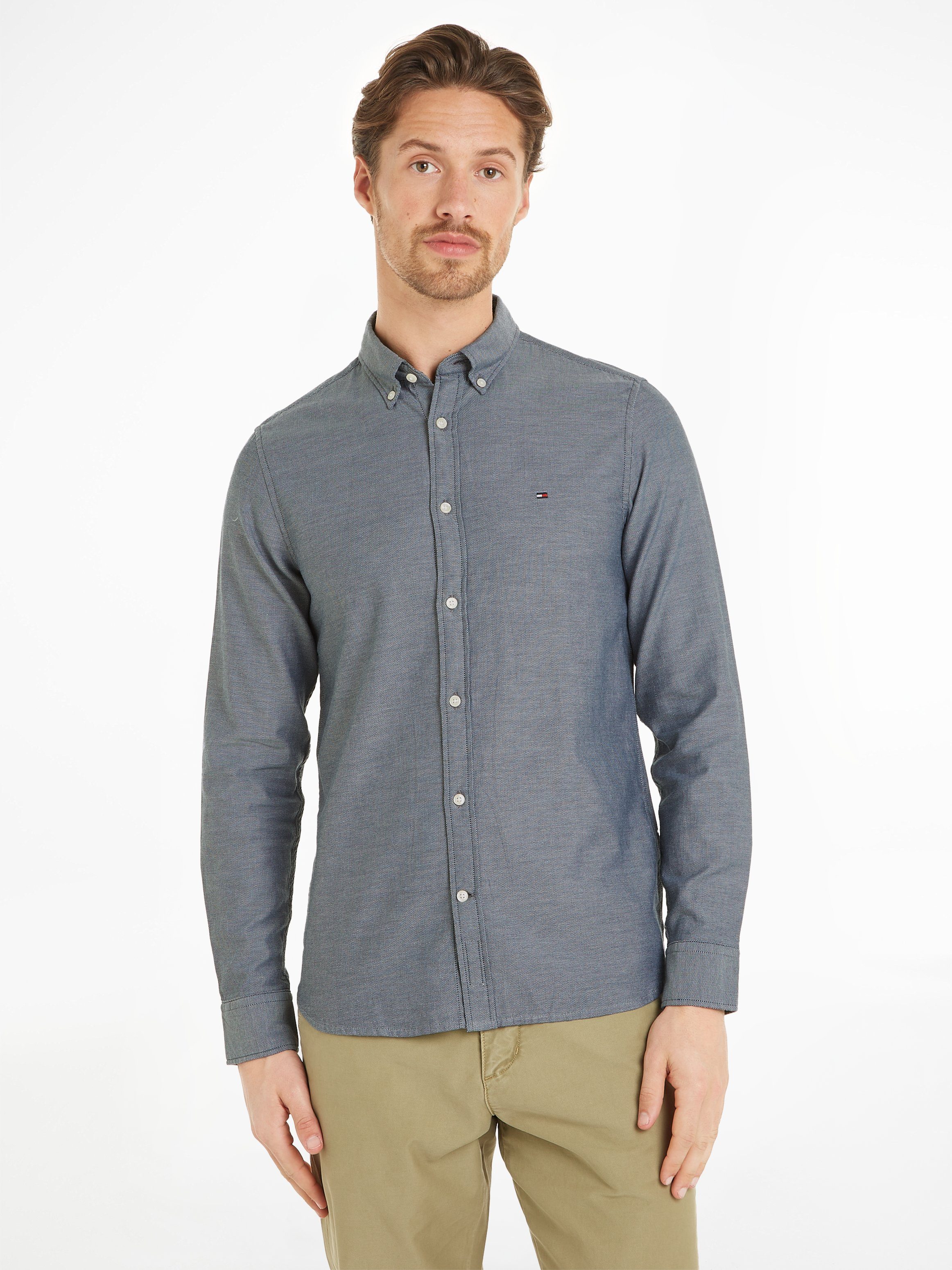 Tommy Hilfiger Overhemd met lange mouwen FLEX DOBBY SF SHIRT heren overhemden maat XXXL blauw