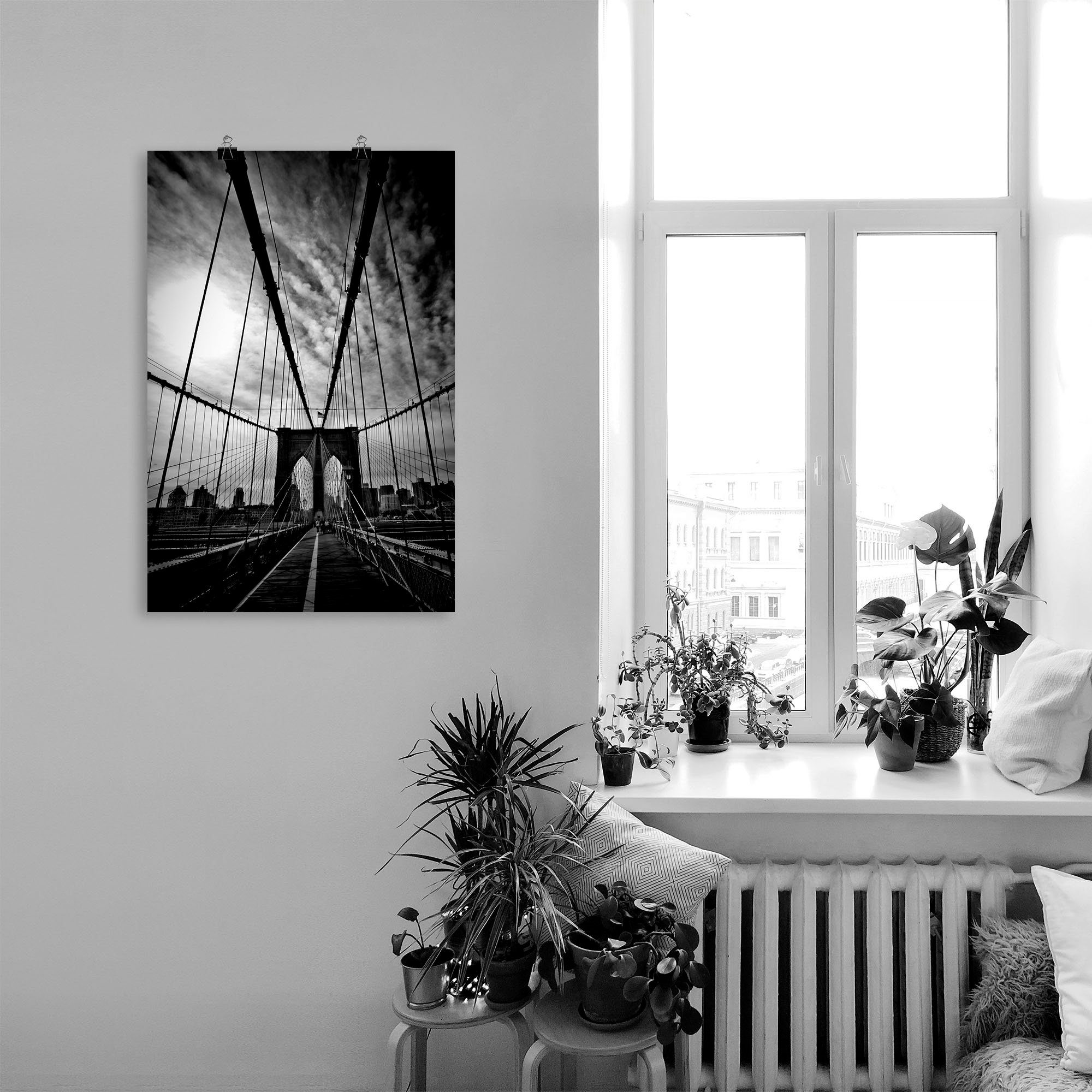 Artland Poster New York City Machtige Brooklyn Bridge als artprint van aluminium, artprint op linnen, muursticker of poster in verschillende maten