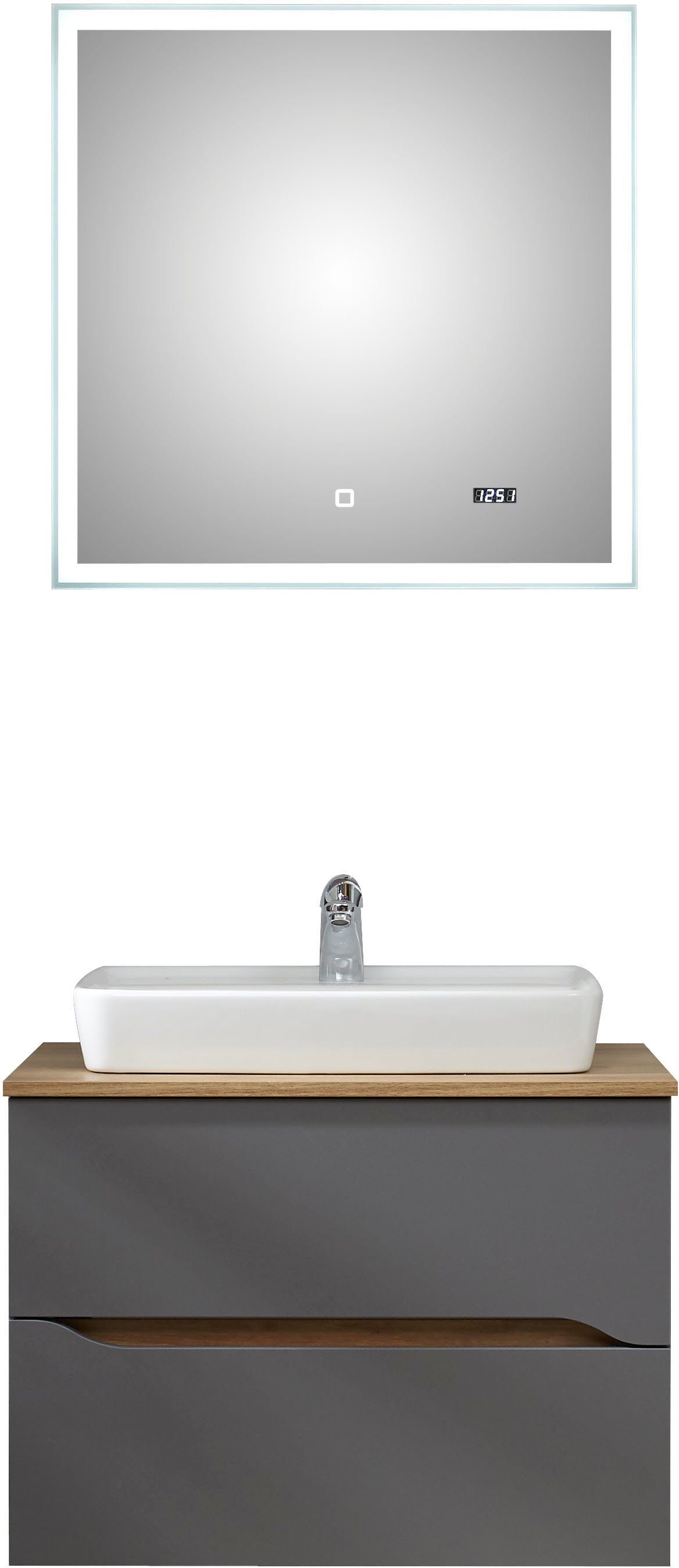 Saphir Badkamerserie Quickset 2-delig, keramieken opzetwasbak met led-spiegel Wastafelmeubel 73 cm breed, inclusief deurdemper, 2 laden (4-delig)