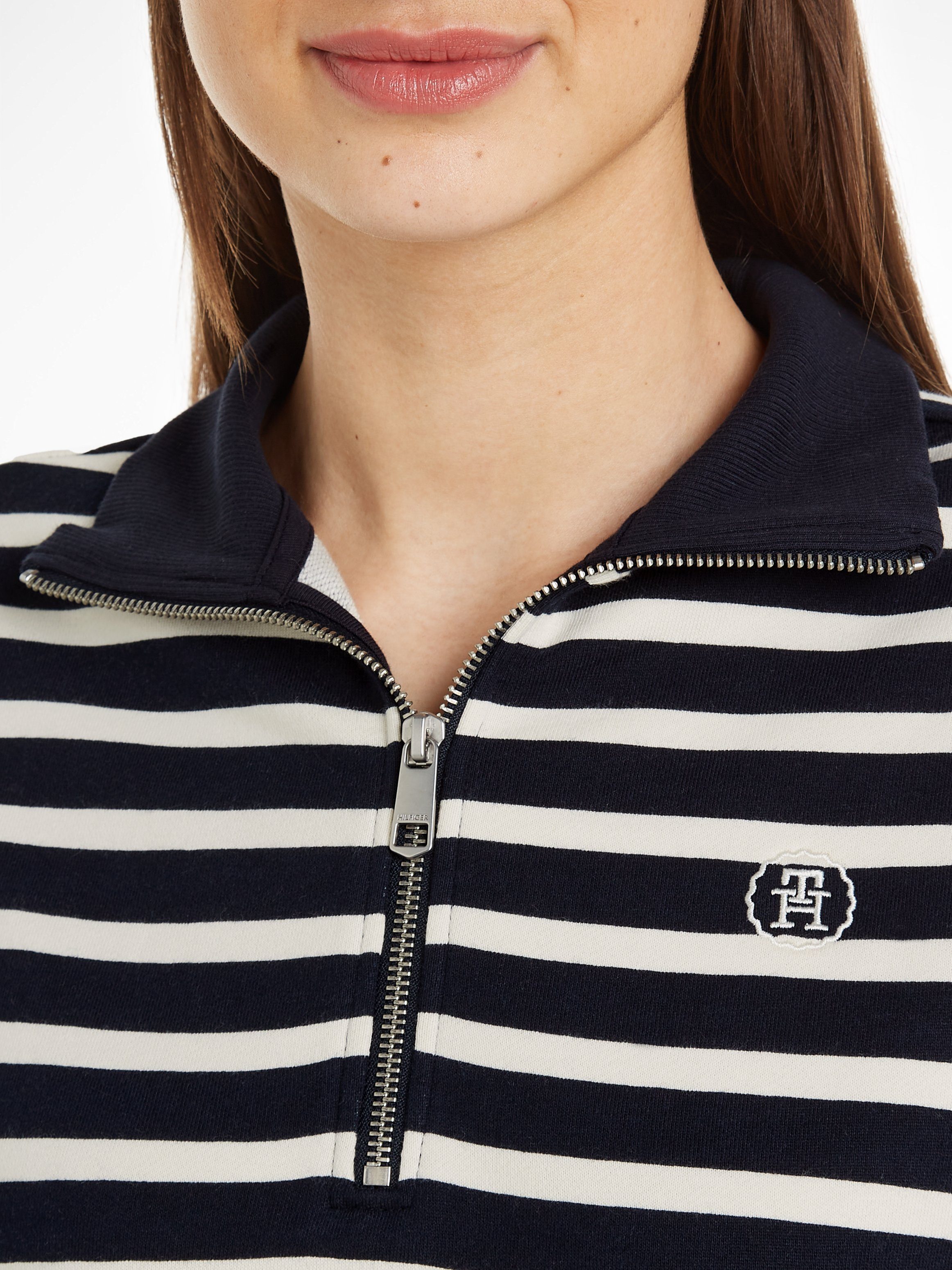 Tommy Hilfiger Sweater SMD BRETON STRIPE 1/2 ZIP HWK Polokraag met rits, gestreept, logo-borduursel