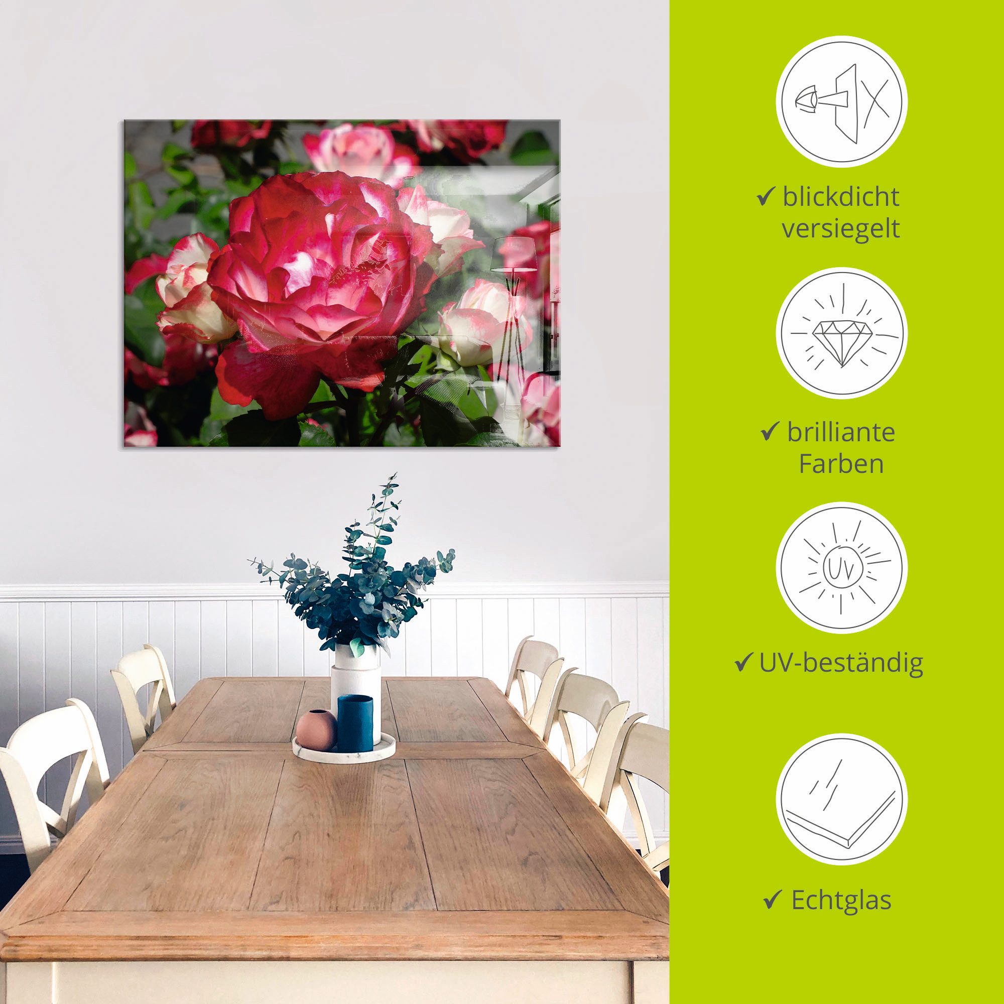 Artland Print op glas Rood witte roos in verschillende maten