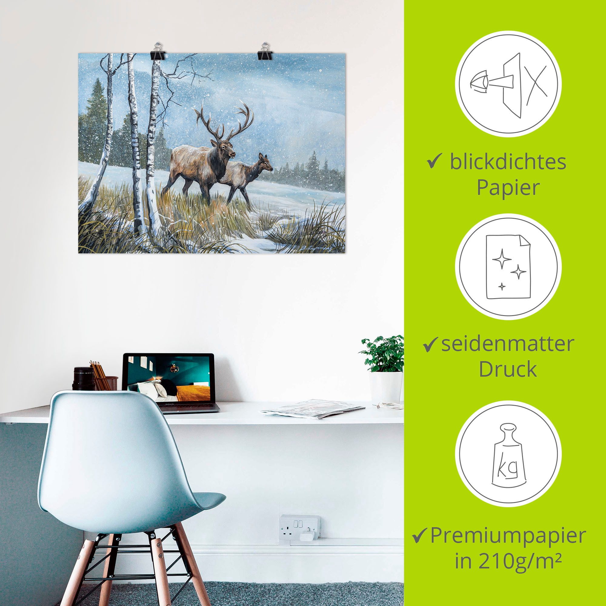 Artland Poster Edelhert reis IV als artprint van aluminium, artprint op linnen, muursticker of poster in verschillende maten