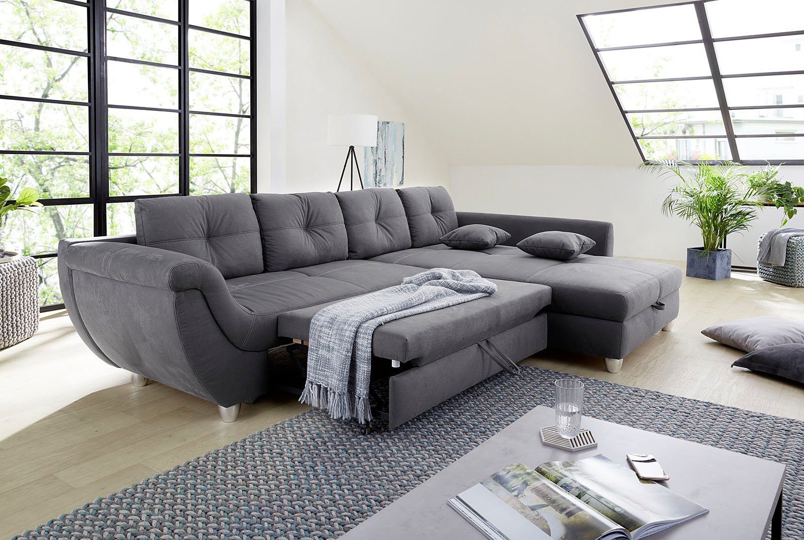 Jockenhöfer Gruppe Hoekbank Maranello L-vorm met grote bergruimte, logeerbed- en relaxfunctie, nosag-vering